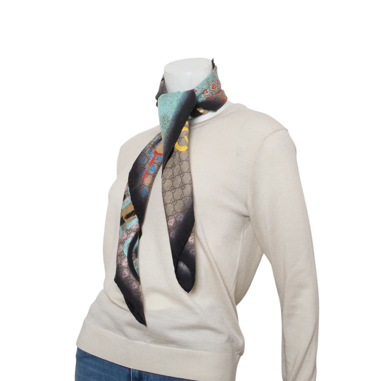 Gucci Multicolor Silk Twill GG Monogram 'Life is Gucci' Square Scarf