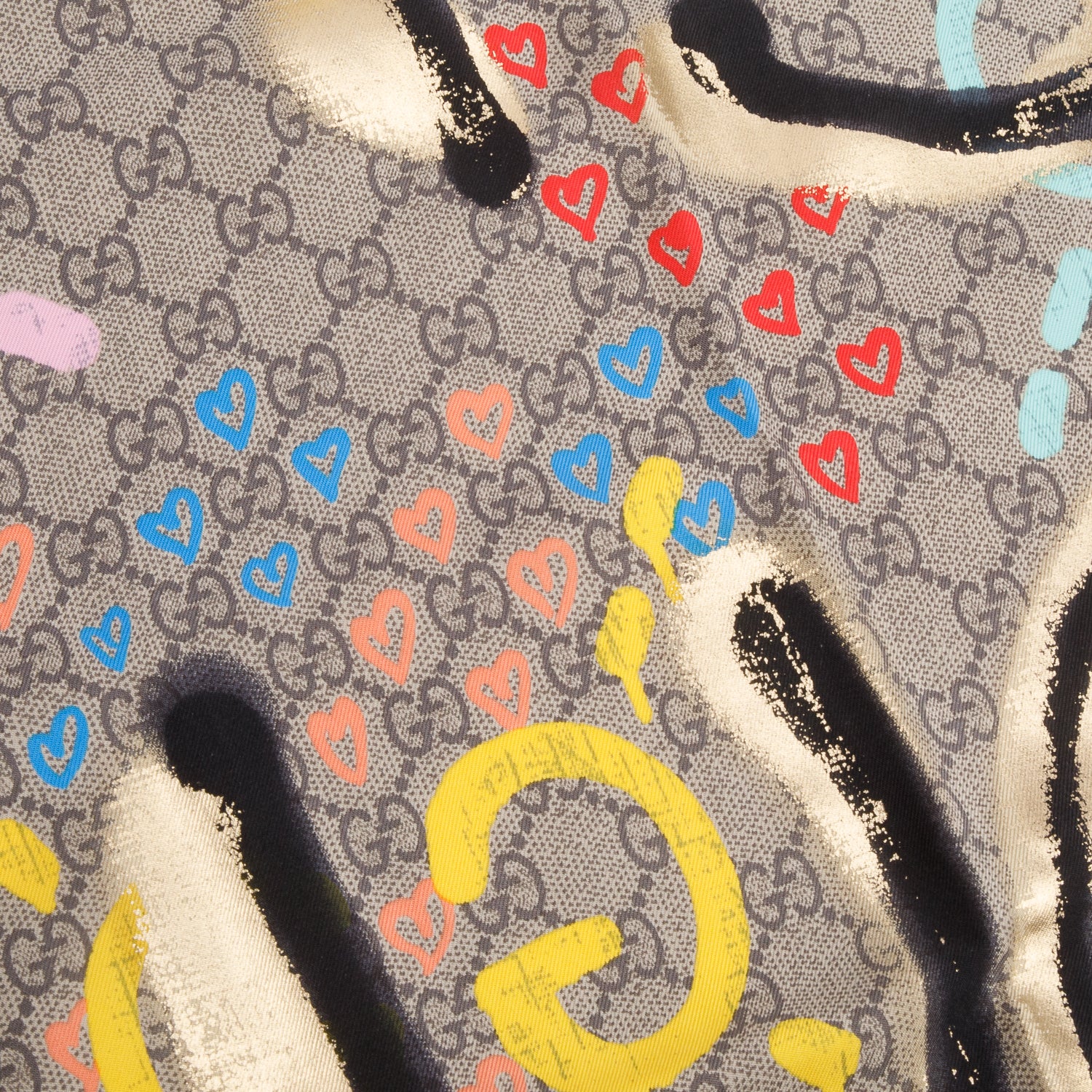 Gucci Multicolor Silk Twill GG Monogram 'Life is Gucci' Square Scarf