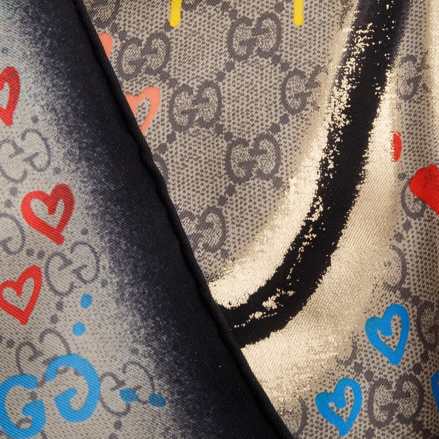 Gucci Multicolor Silk Twill GG Monogram 'Life is Gucci' Square Scarf