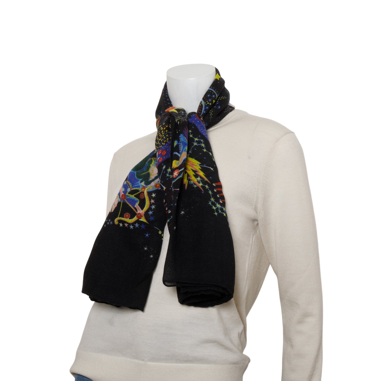 Christian Dior Black & Multicolor Mitza Zodiac Fantastico Cashmere Silk Shawl 140