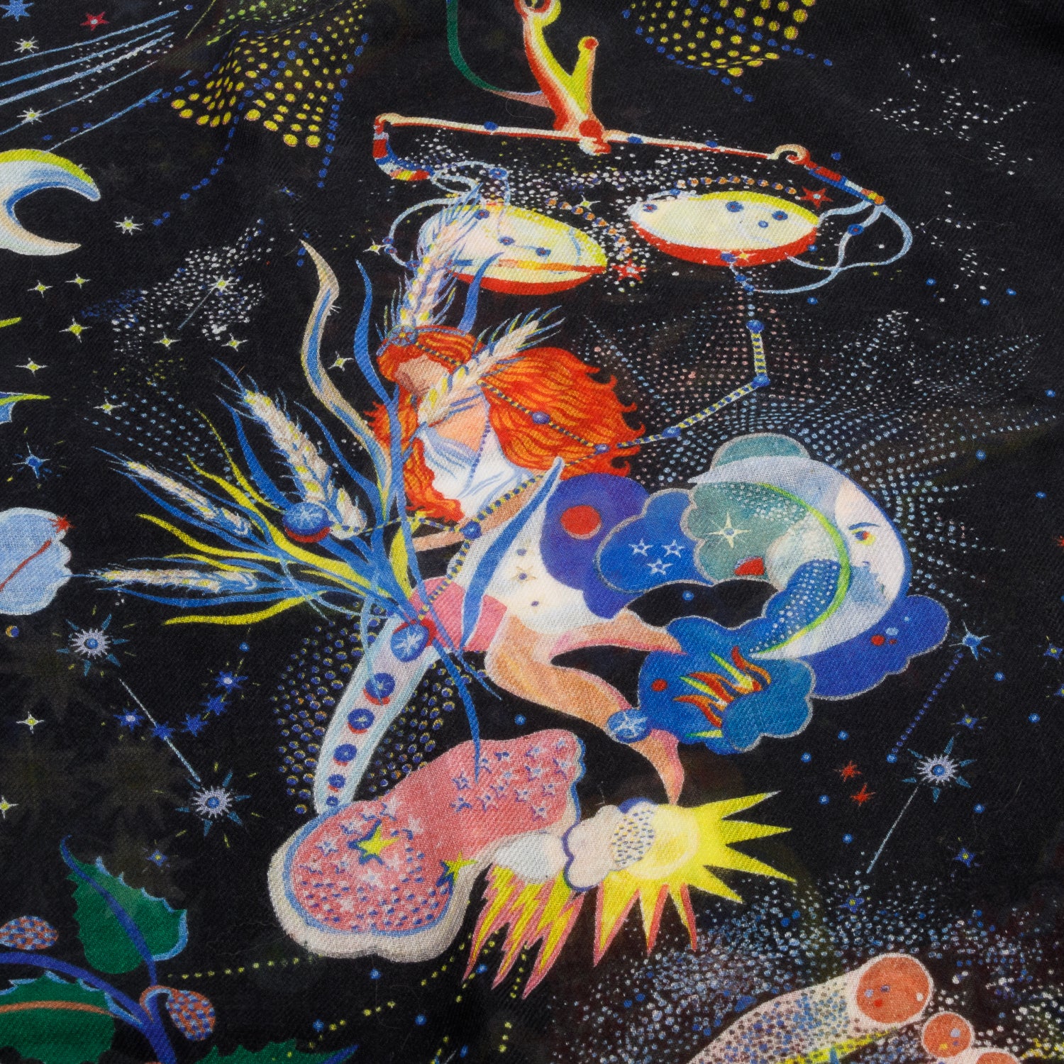Christian Dior Black & Multicolor Mitza Zodiac Fantastico Cashmere Silk Shawl 140
