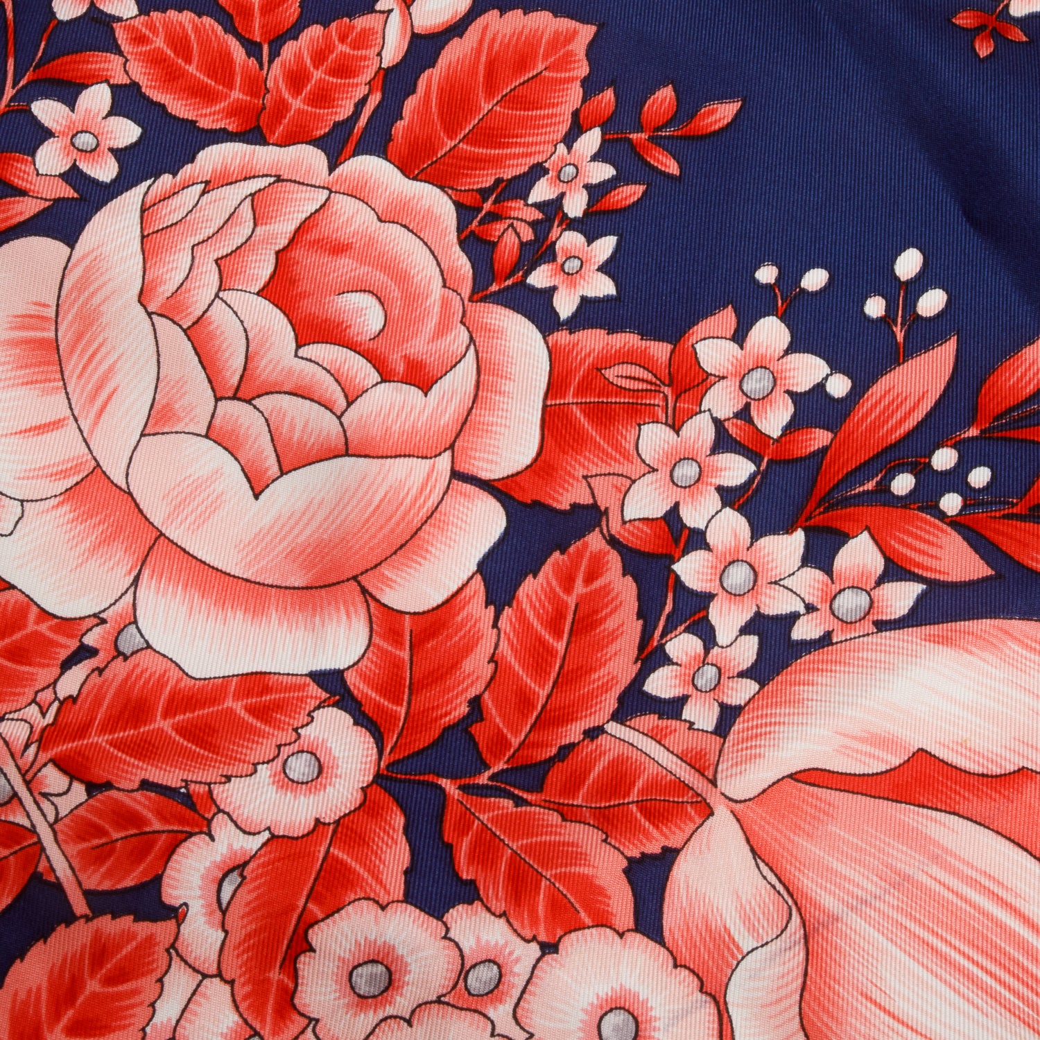 Gucci Navy & Multicolor Flora Print Silk Scarf 90