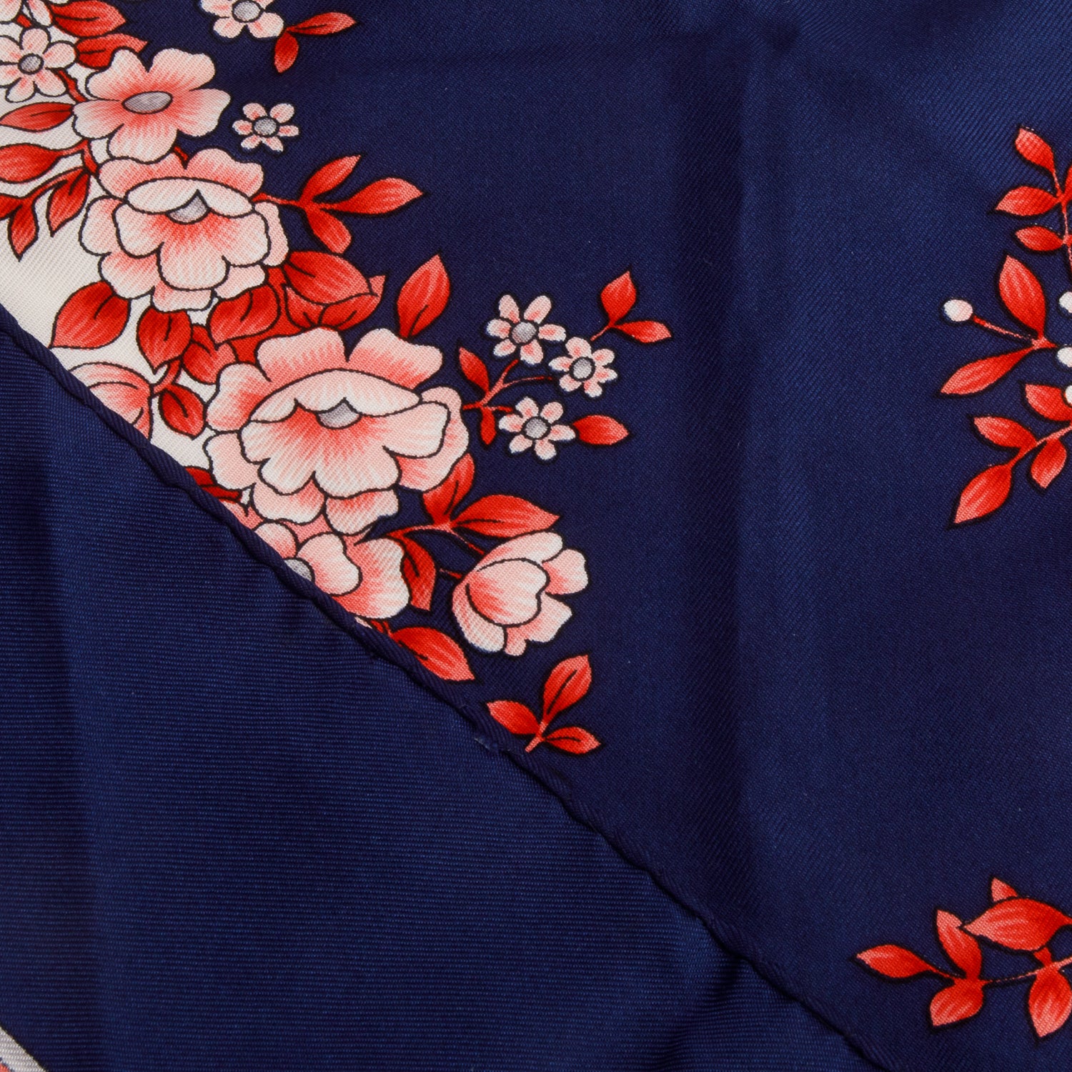 Gucci Navy & Multicolor Flora Print Silk Scarf 90