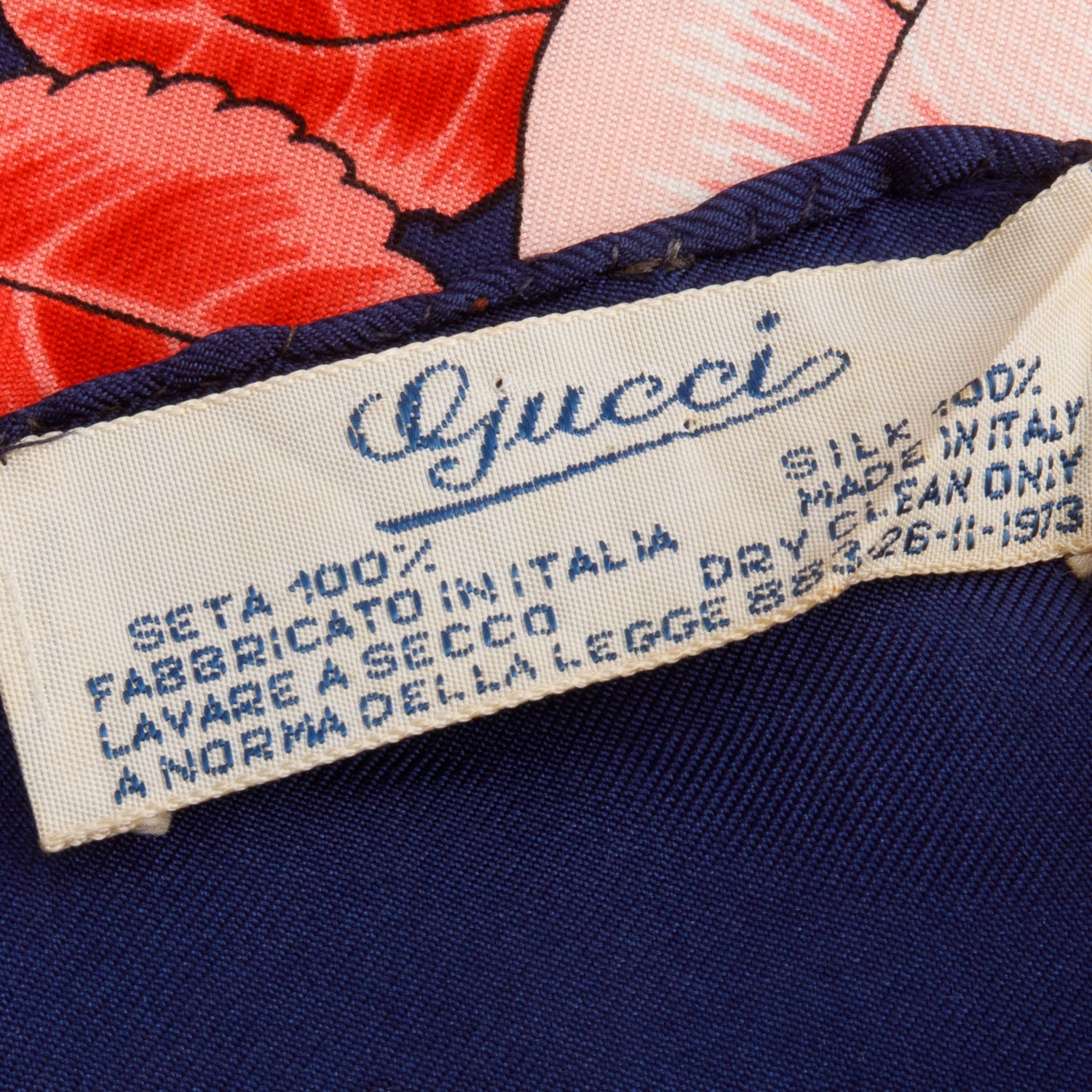 Gucci Navy & Multicolor Flora Print Silk Scarf 90