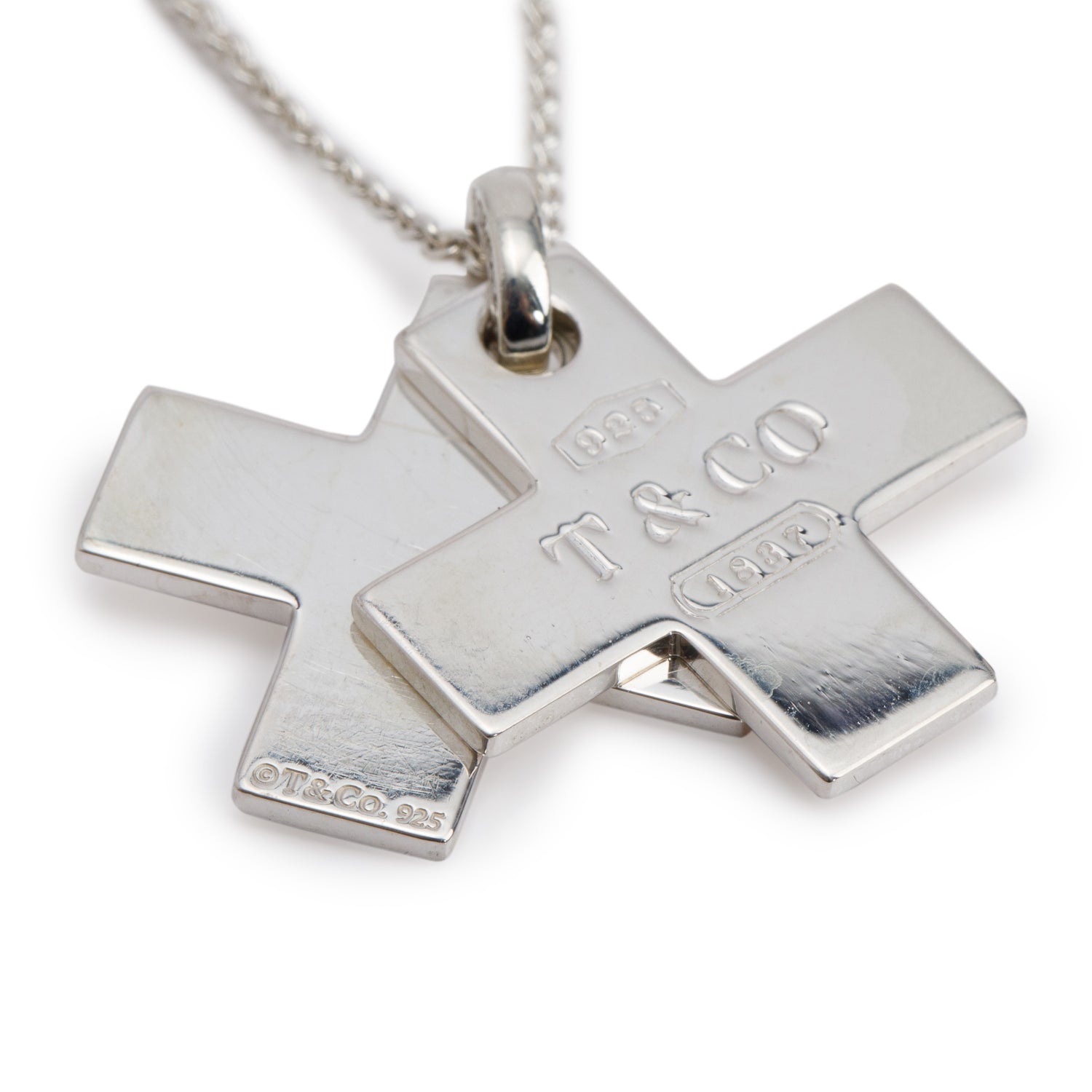 Tiffany & Co. Sterling Silver 1837 Double Cross Pendant Necklace