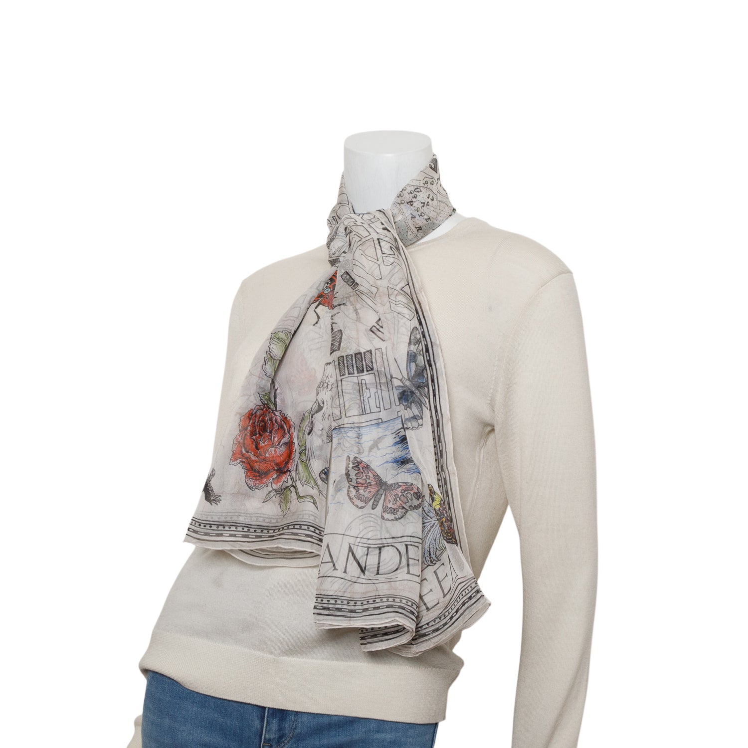 Alexander McQueen Cream Paris City Map Silk Scarf