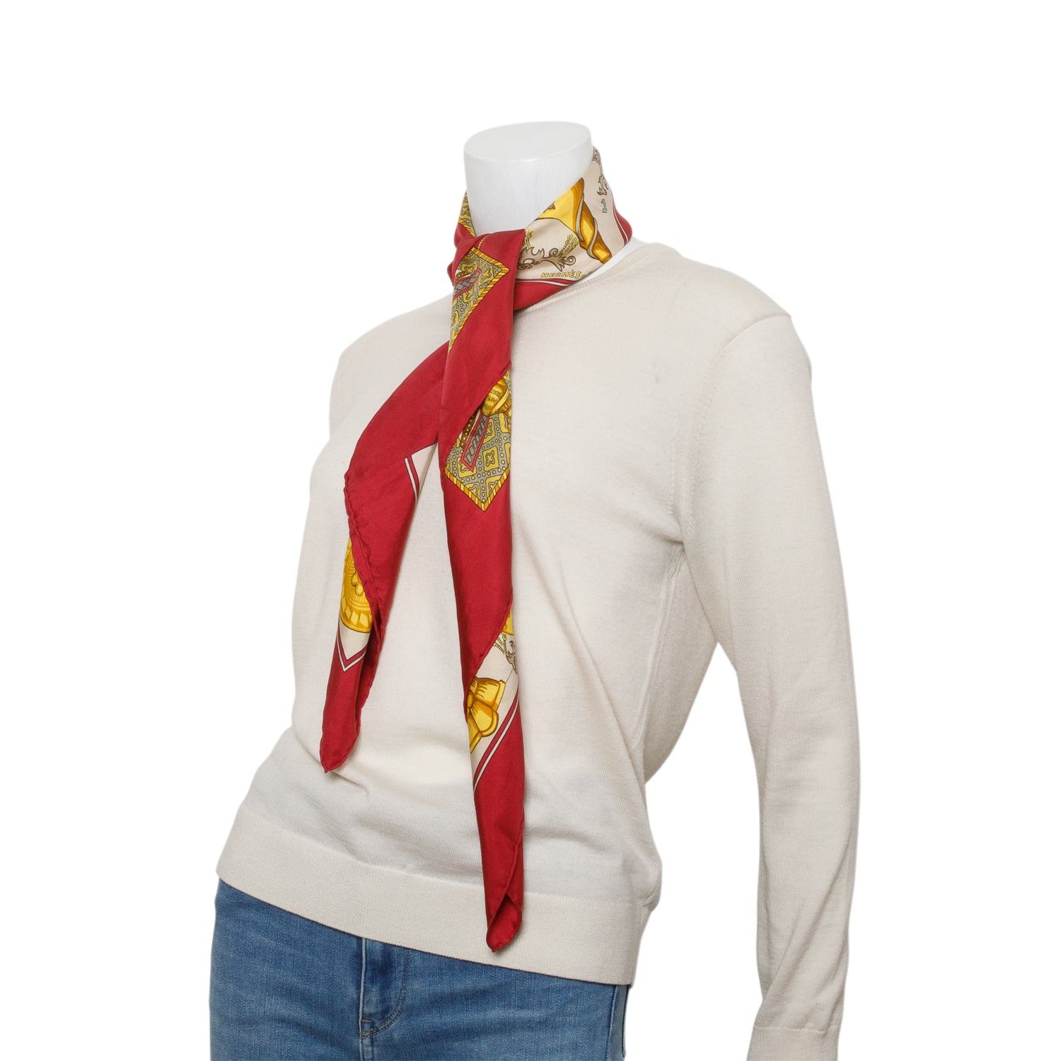 Hermes Red & Multicolor 'Le Tarot' Silk Scarf 90
