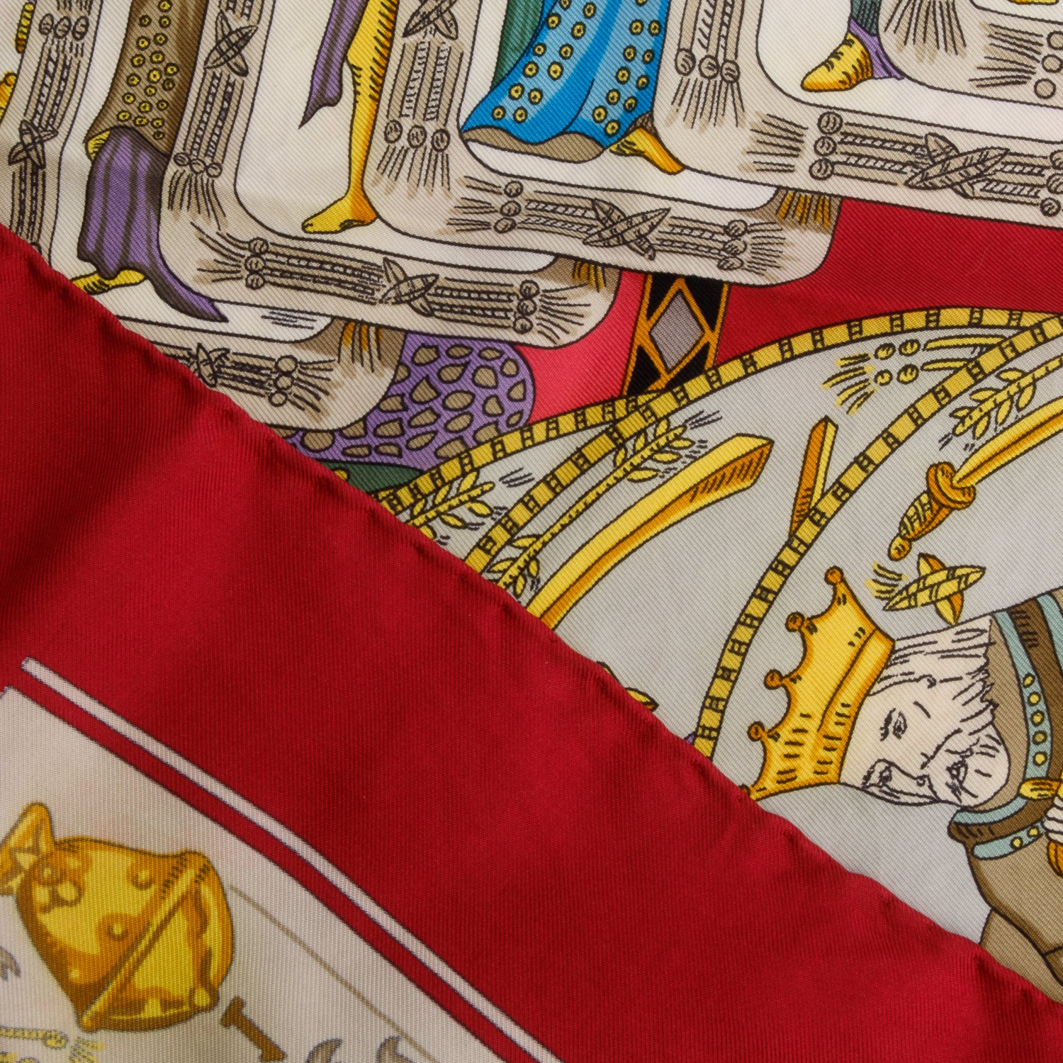 Hermes Red & Multicolor 'Le Tarot' Silk Scarf 90