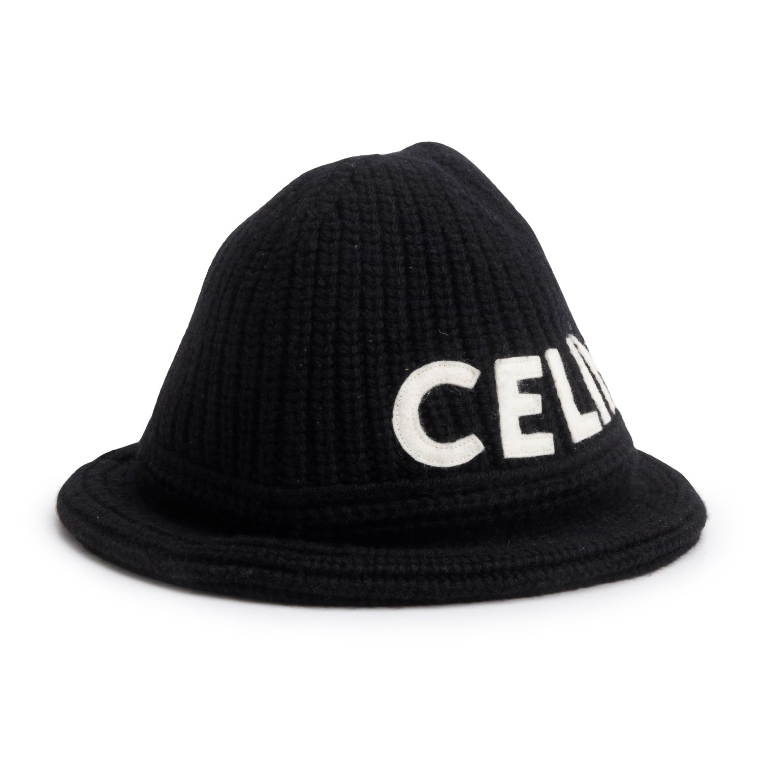 Celine Black Cashmere Logo Cloche Beanie
