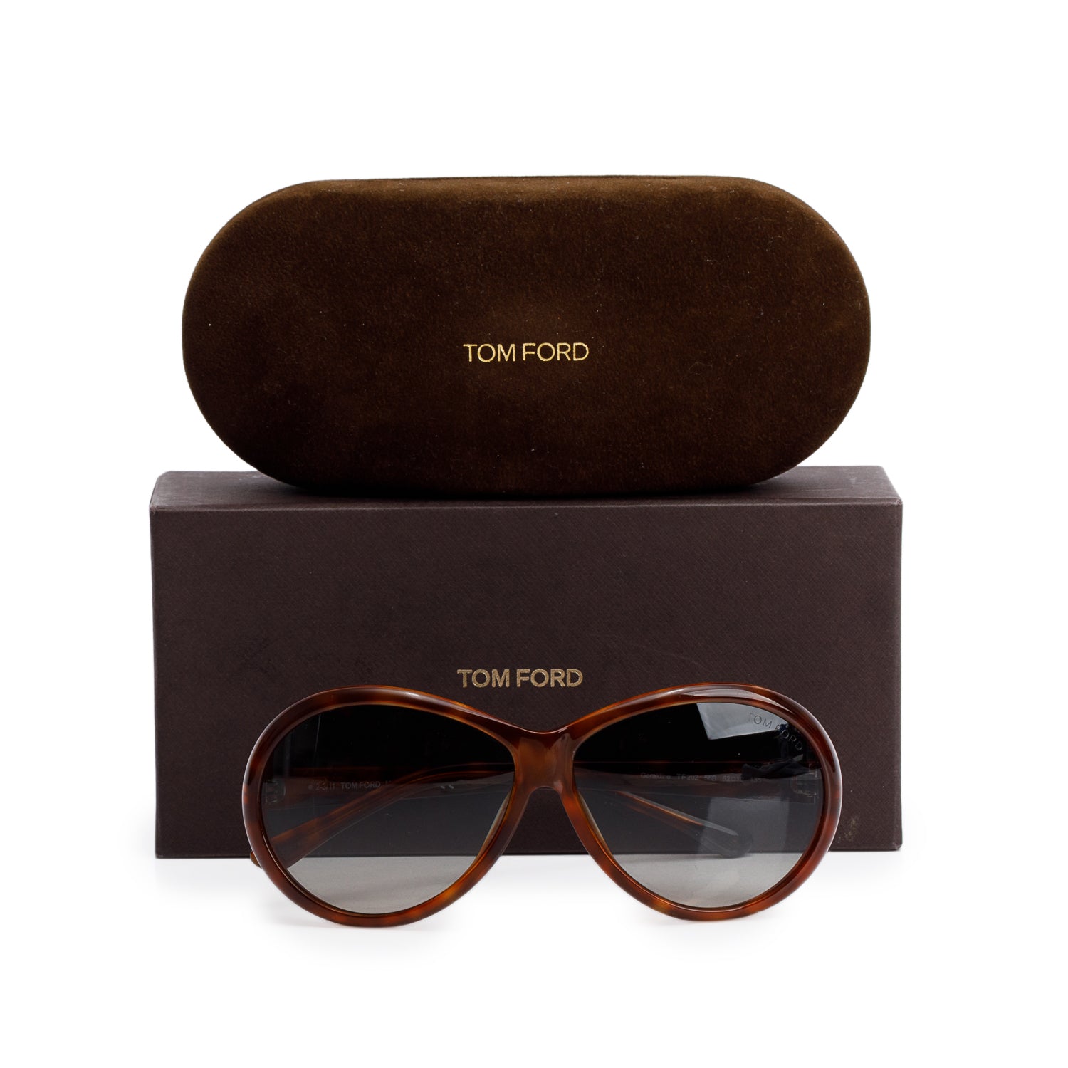 Tom Ford TF 202 Havana Acetate Geraldine Oval Sunglasses w/ Box & Case