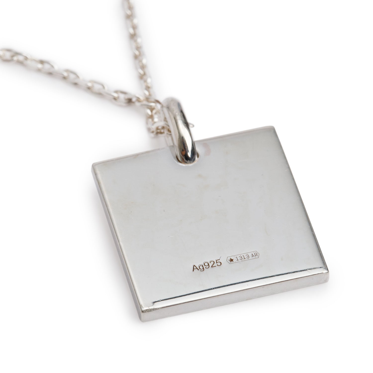Gucci Sterling Silver Trademark Square Pendant Necklace