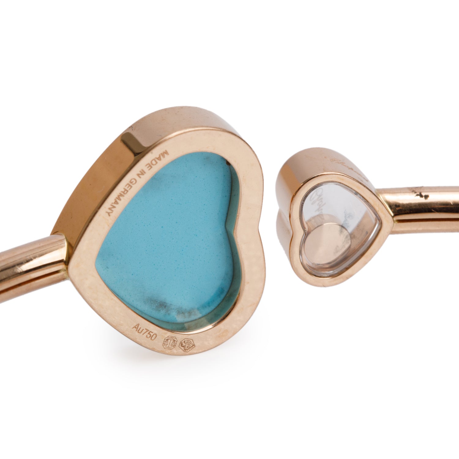 Chopard 18k Rose Gold Diamond & Turquoise Happy Hearts Bangle
