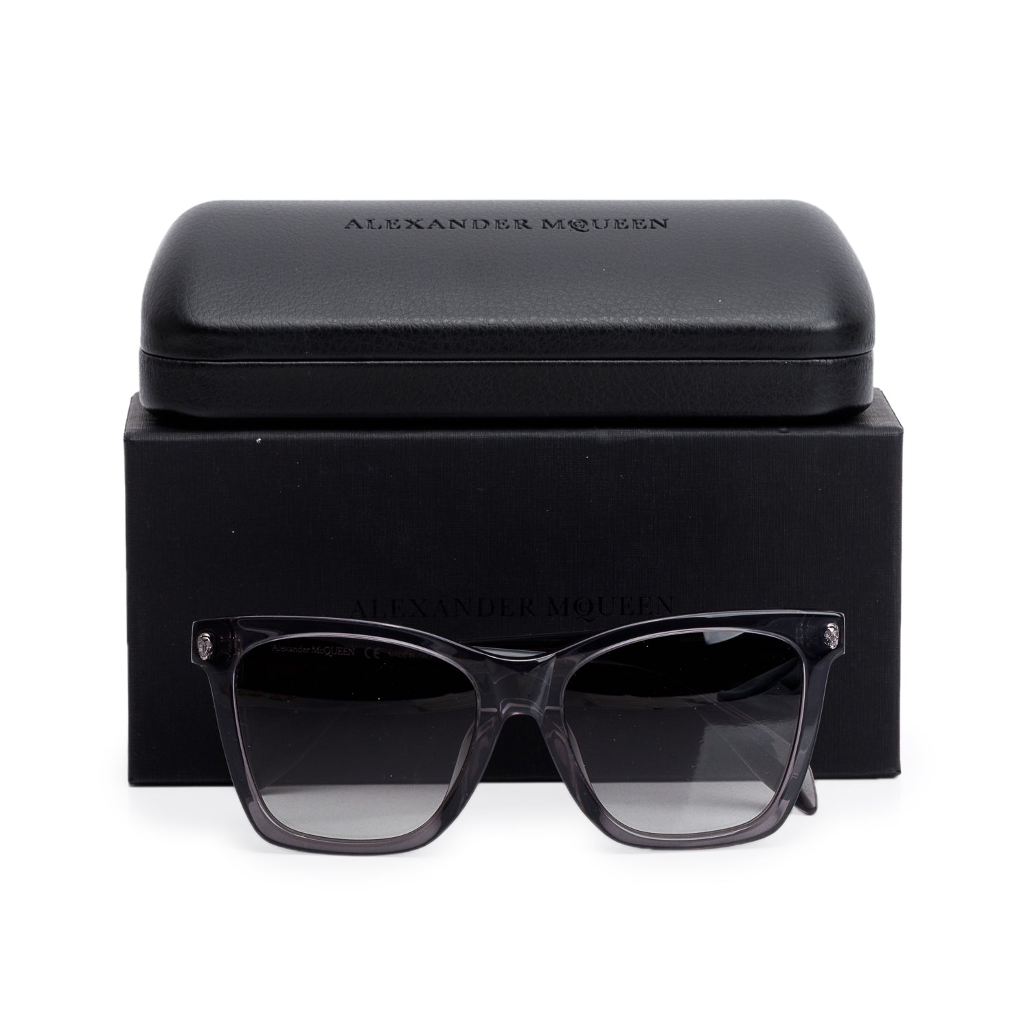 Alexander McQueen AM0238SA Grey Acetate Square Sunglasses w/ Box & Case