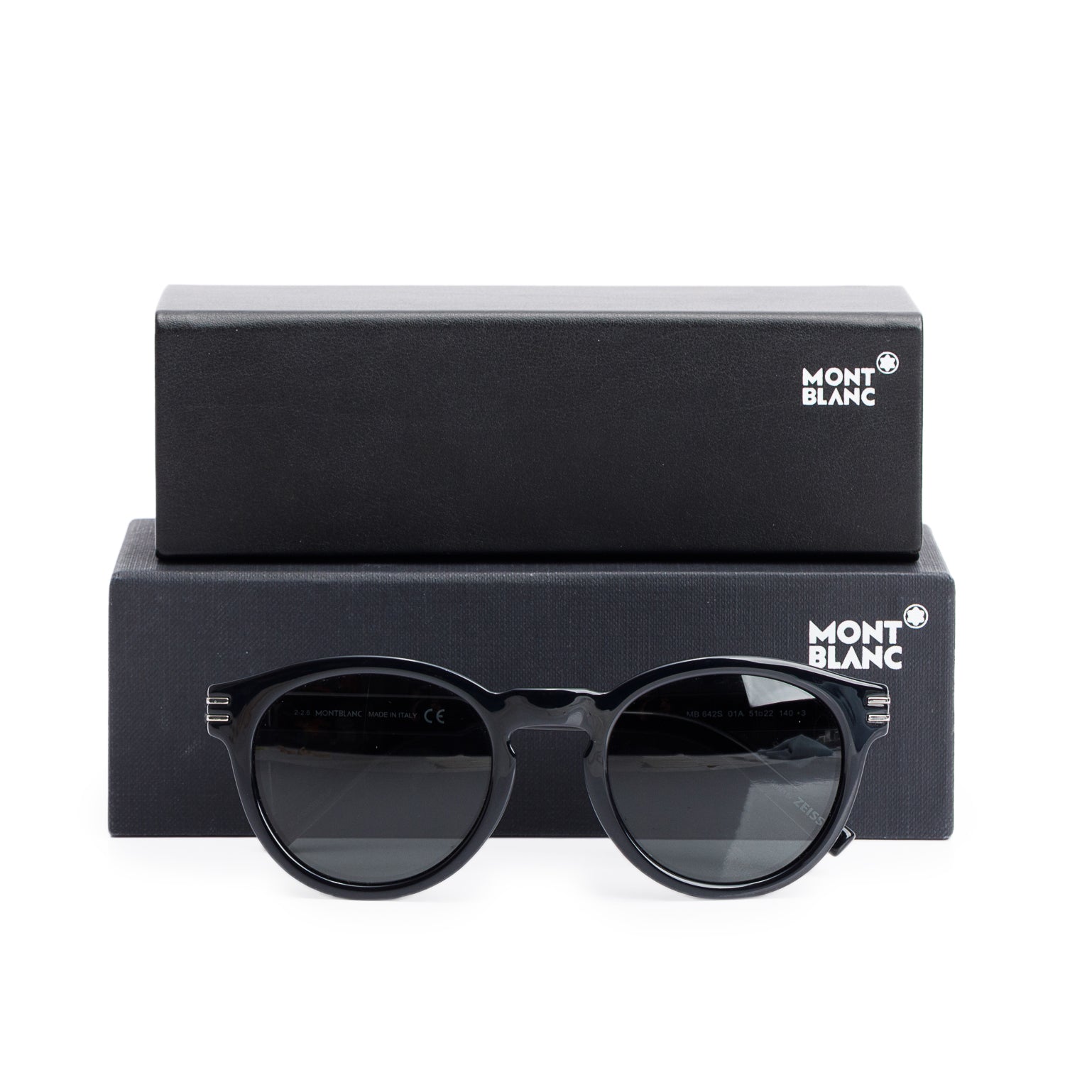 Montblanc MB 642S Black Acetate Round Sunglasses w/ Box, Case & Authenticity Card