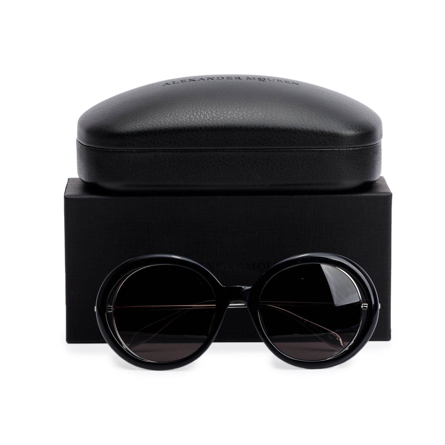 Alexander McQueen AM0224S Black Round Sunglasses w/ Box & Case