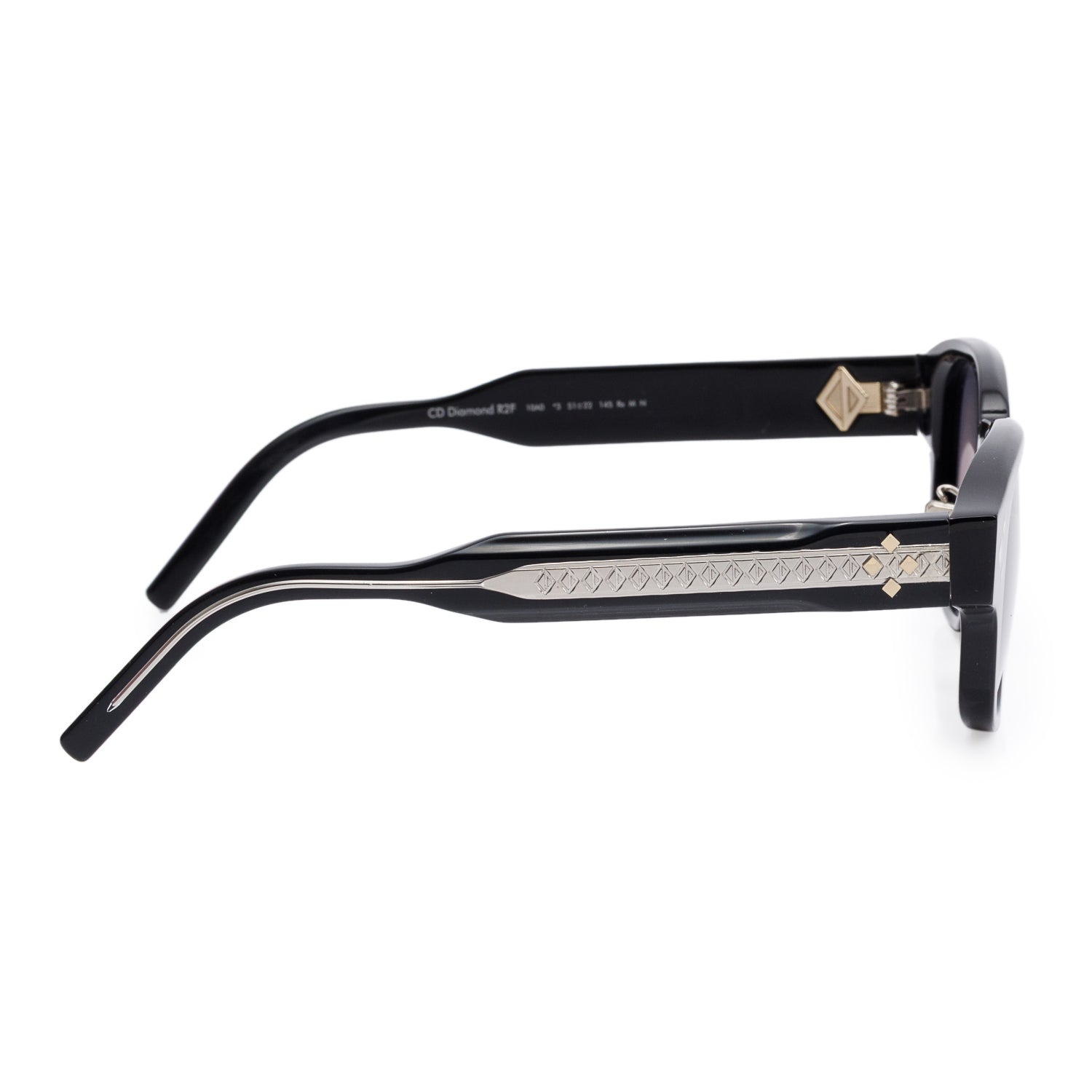 Christian Dior Black Acetate Diamond R2F Round Sunglasses w/ Case