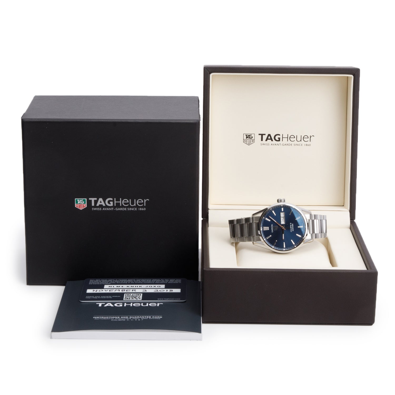 Tag Heuer Stainless Steel Blue Dial Carrera Day Date Calibre 5 41 MM Automatic Watch Blue Dial WAR201E w/ Box & Papers