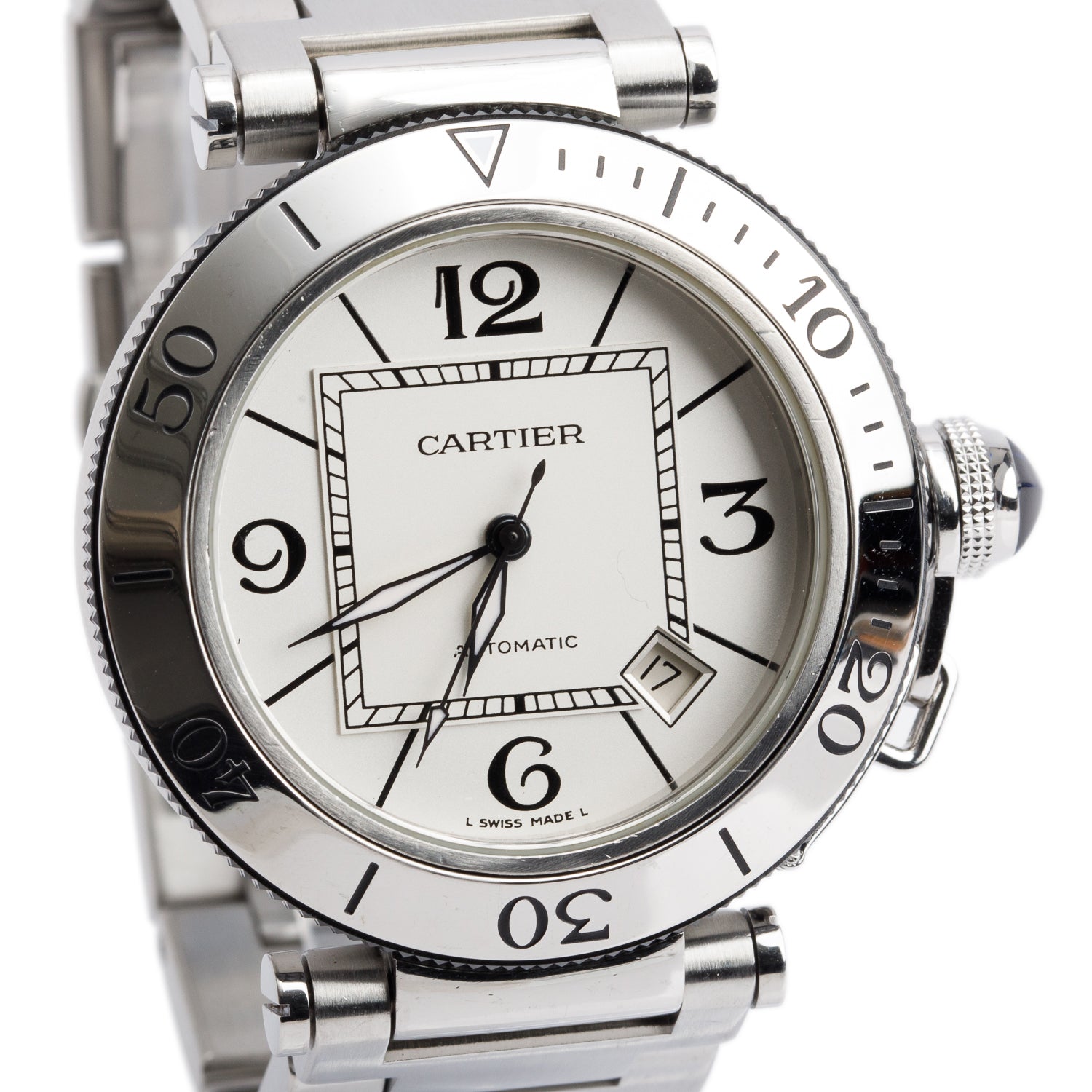 Cartier Stainless Steel Pasha Seatimer 40 MM Automatic Watch Silver Dial 2790 w/ Box & Papers