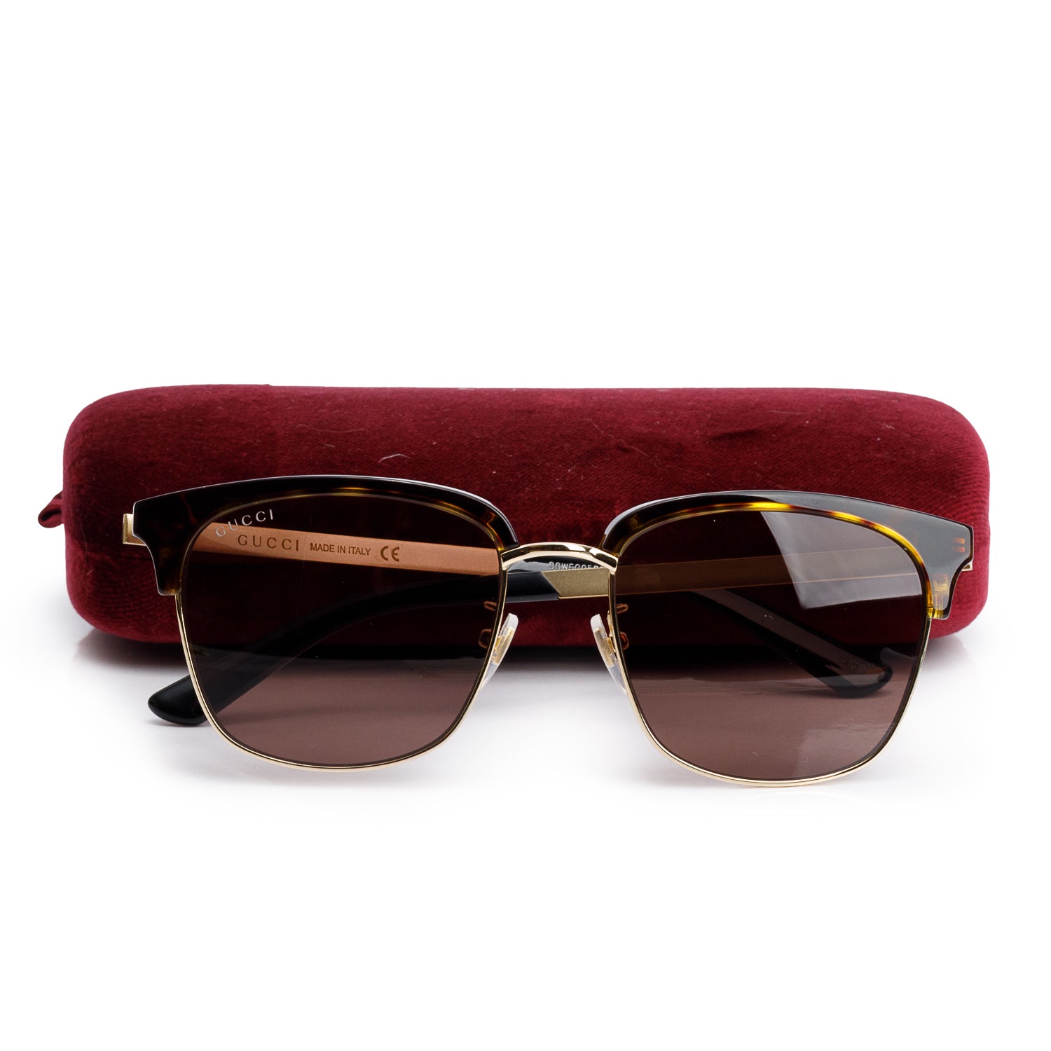 Gucci GG0697S Havana Square Clubmaster Sunglasses w/ Case