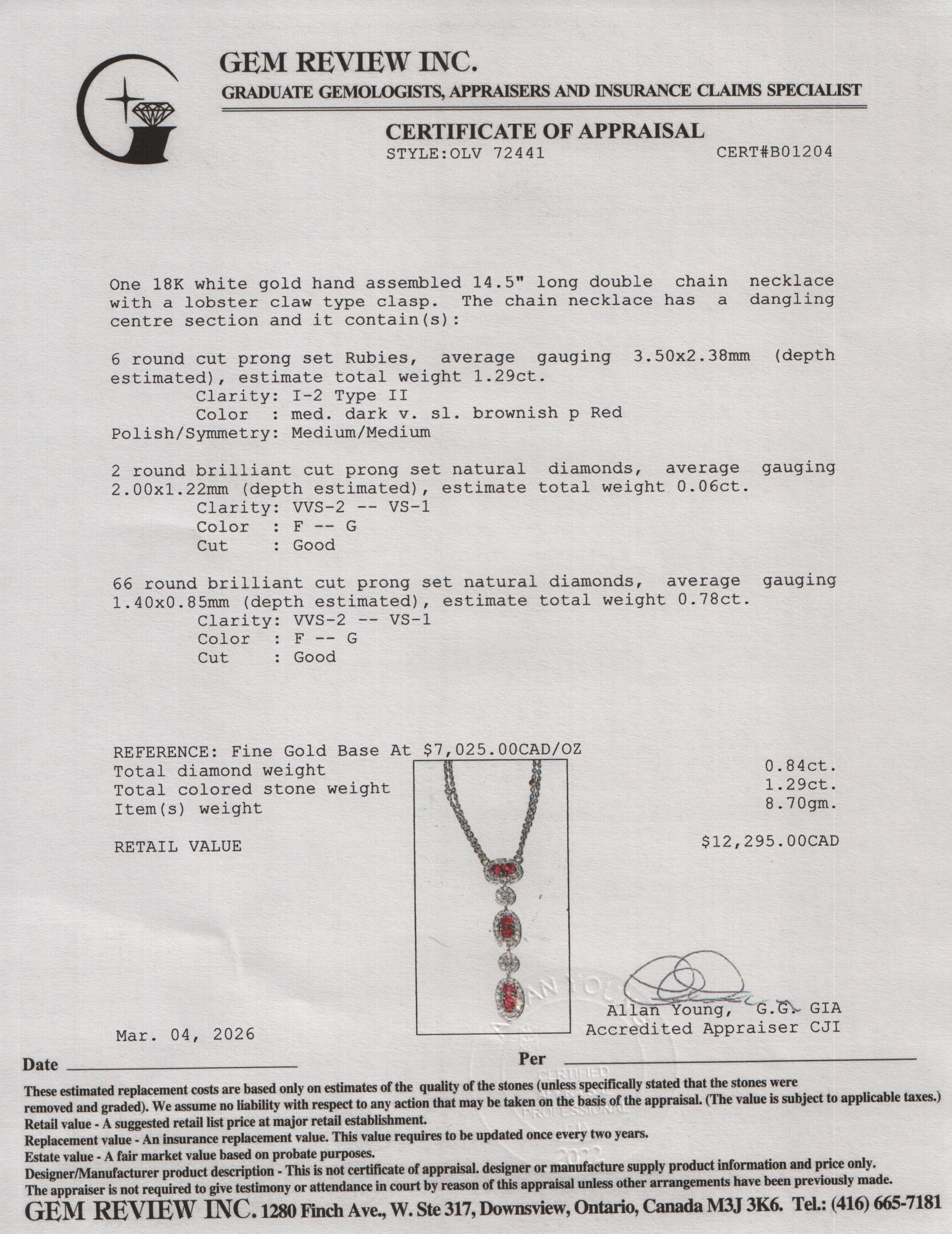18k White Gold Ruby & Diamond Drop Pendant Necklace