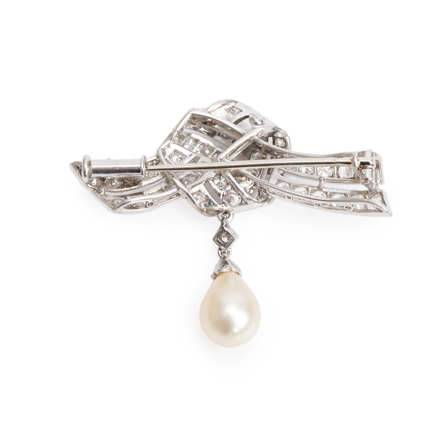 Antique Platinum Diamond & Pearl Pin Brooch