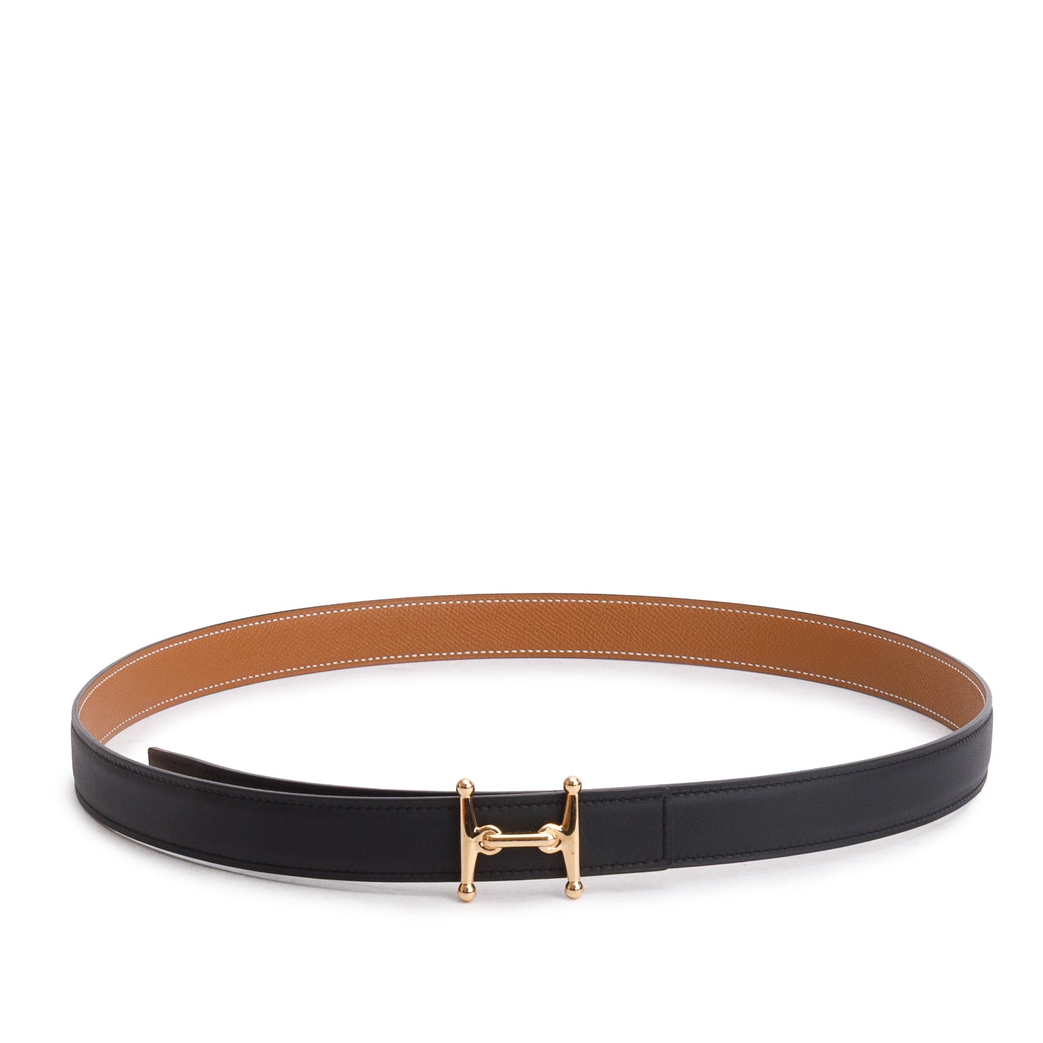 Hermes 2025 Noir/Gold Swift & Epsom Leather Reversible 24 MM Mors H Belt Kit w/ Box