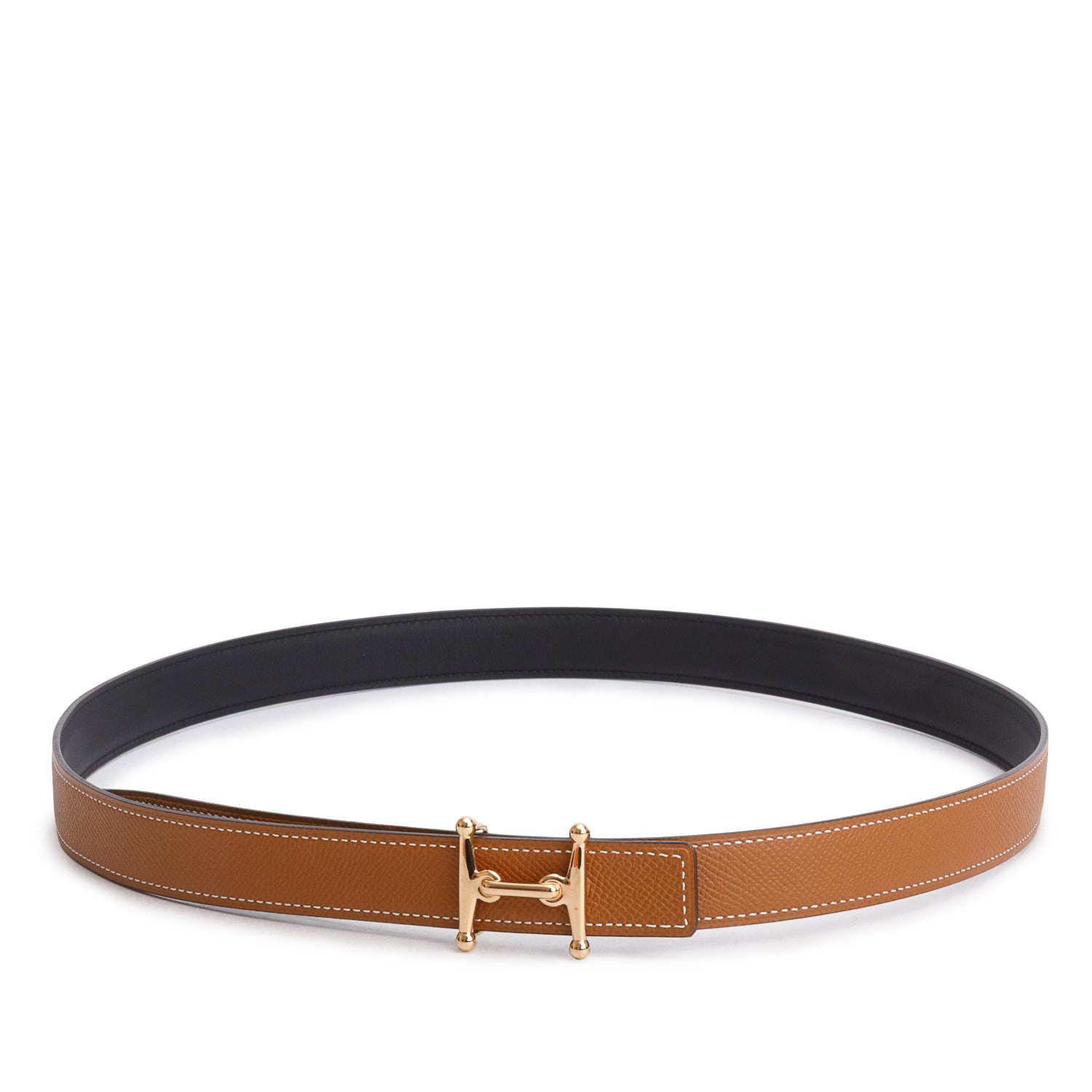 Hermes 2025 Noir/Gold Swift & Epsom Leather Reversible 24 MM Mors H Belt Kit w/ Box