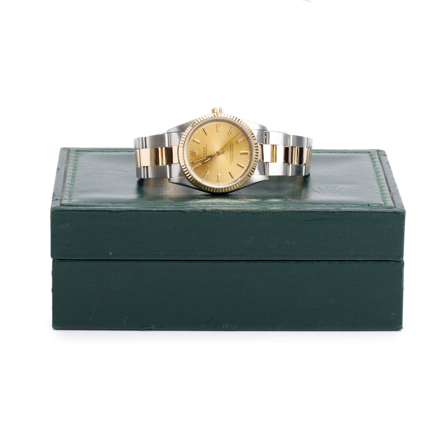 Rolex Stainless Steel & 18k Yellow Gold Oyster Perpetual 34 MM Watch Champagne Dial 14233 w/ Box