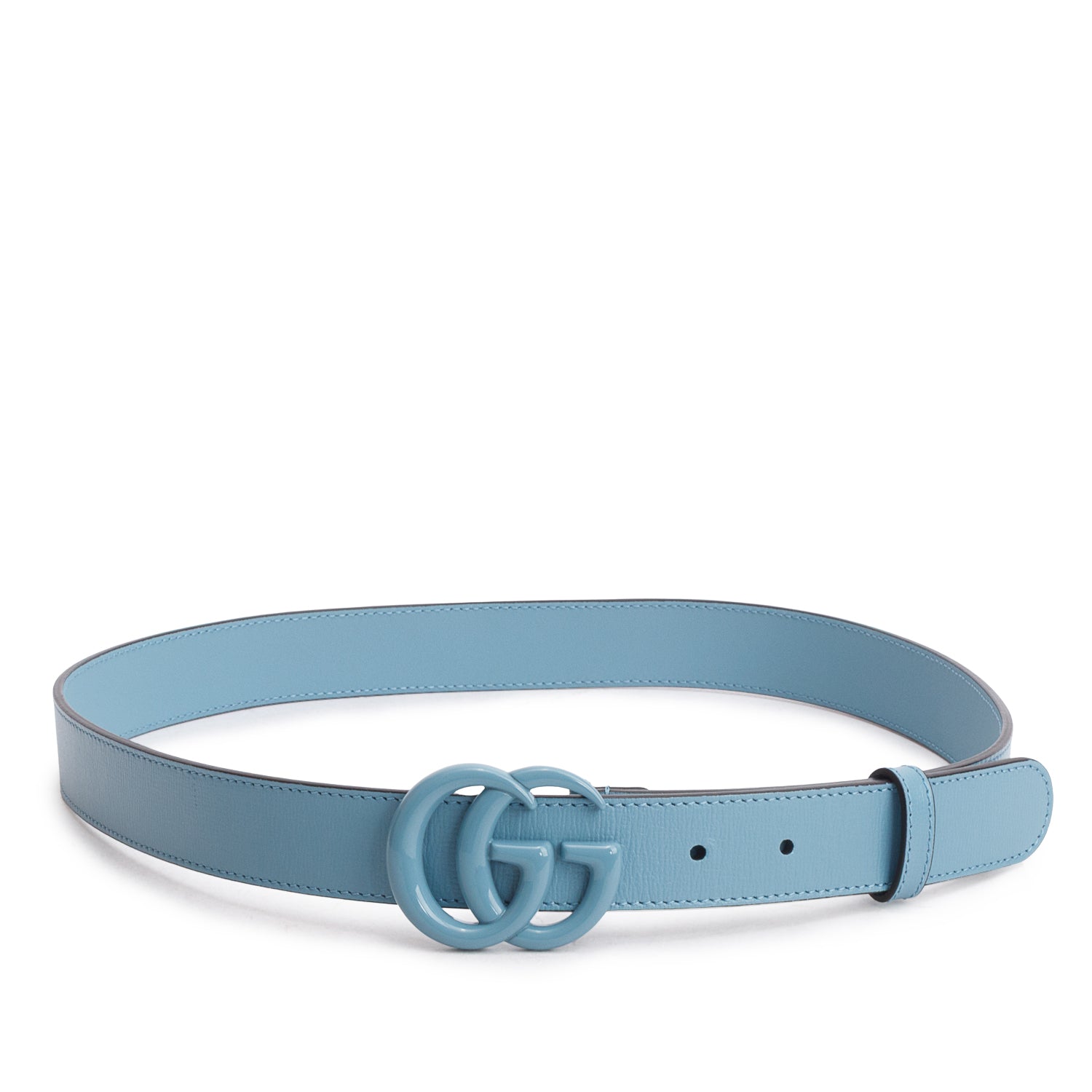 Gucci Blue Azalea Calfskin Enamel Monochrome Double G Belt 90 36 w/ Box