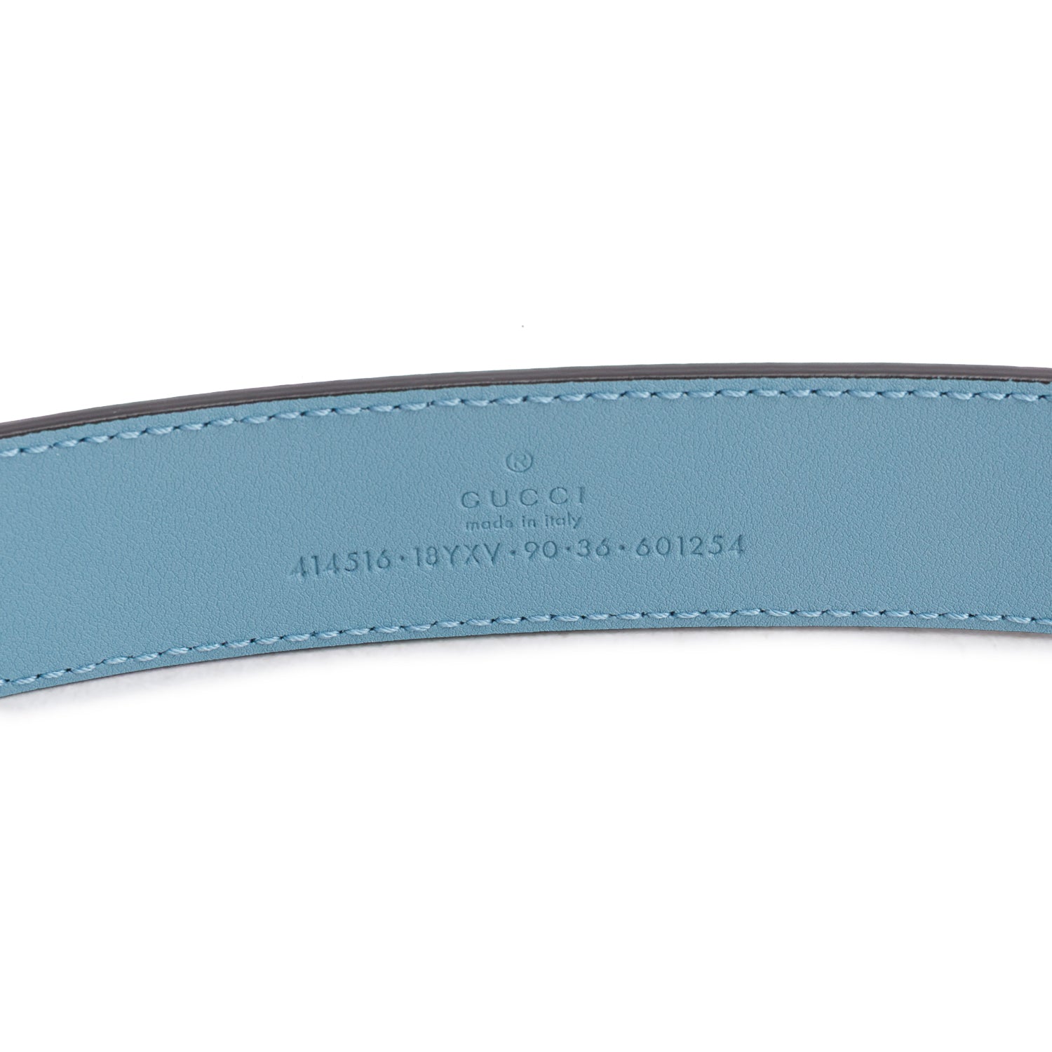 Gucci Blue Azalea Calfskin Enamel Monochrome Double G Belt 90 36 w/ Box