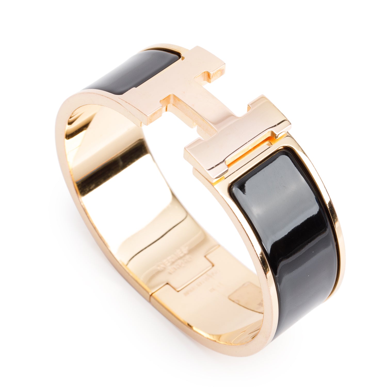 Hermes Gold-Plated Black Enamel Clic Clac H Bracelet