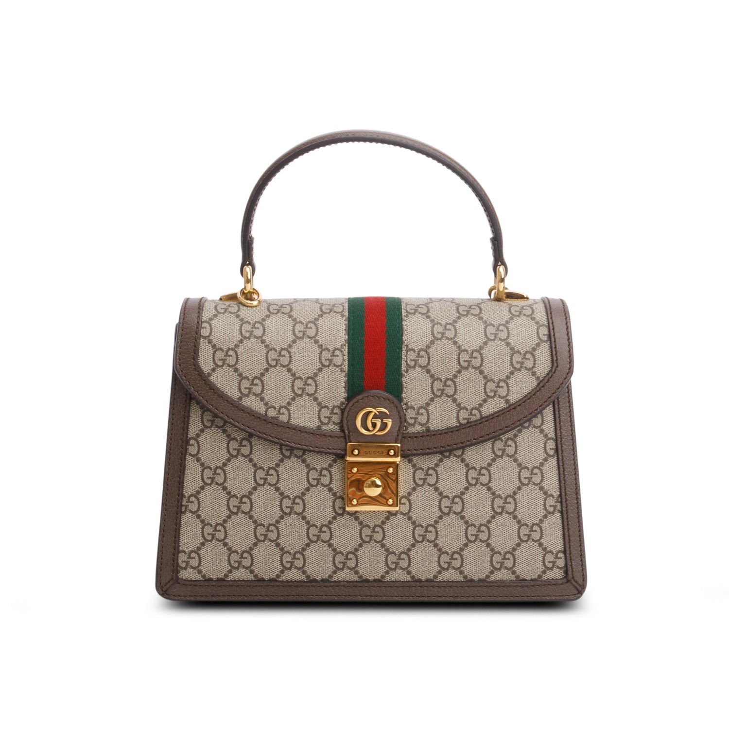 Gucci GG Supreme Monogram Web Medium Ophidia Top Handle Bag w/ Strap
