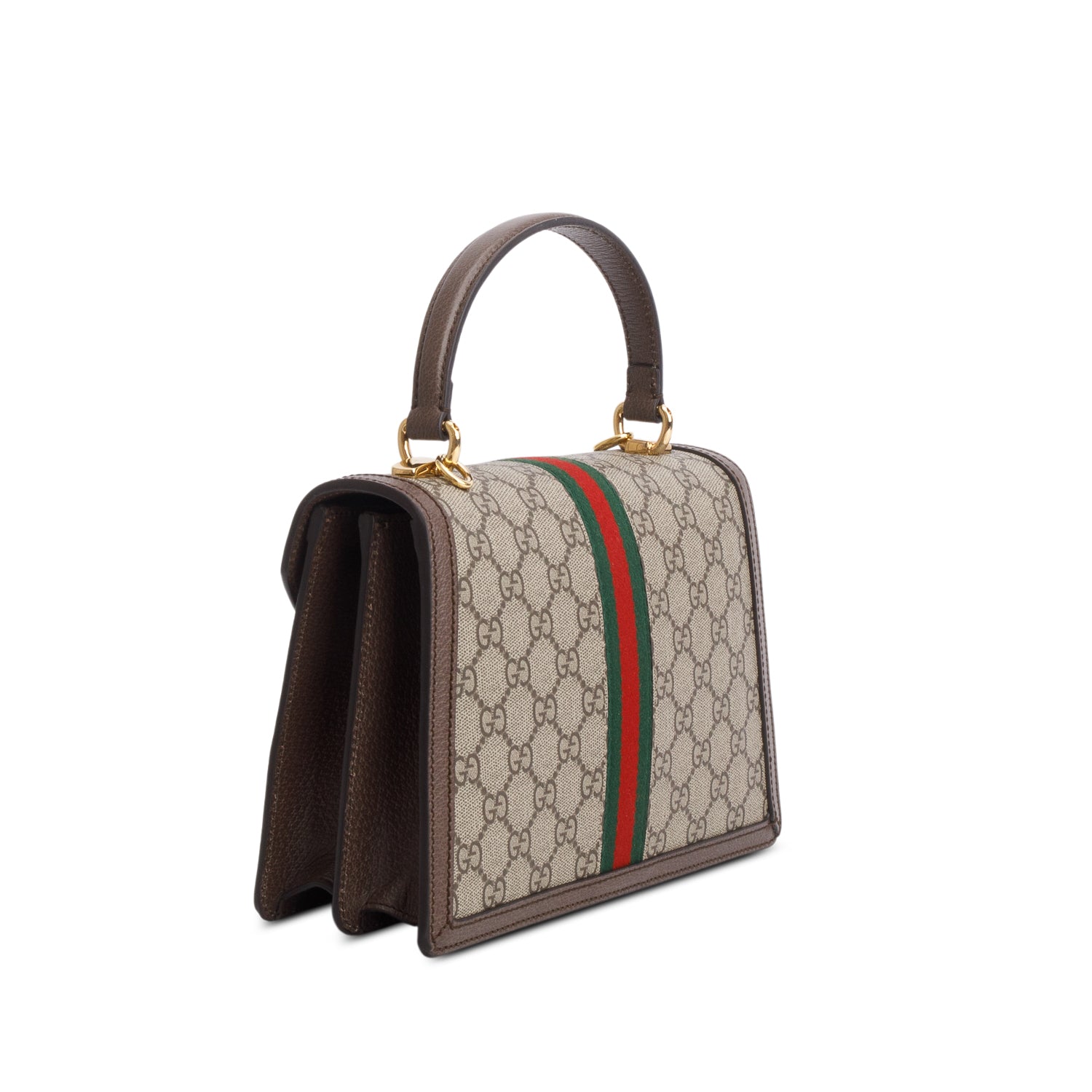 Gucci GG Supreme Monogram Web Medium Ophidia Top Handle Bag w/ Strap