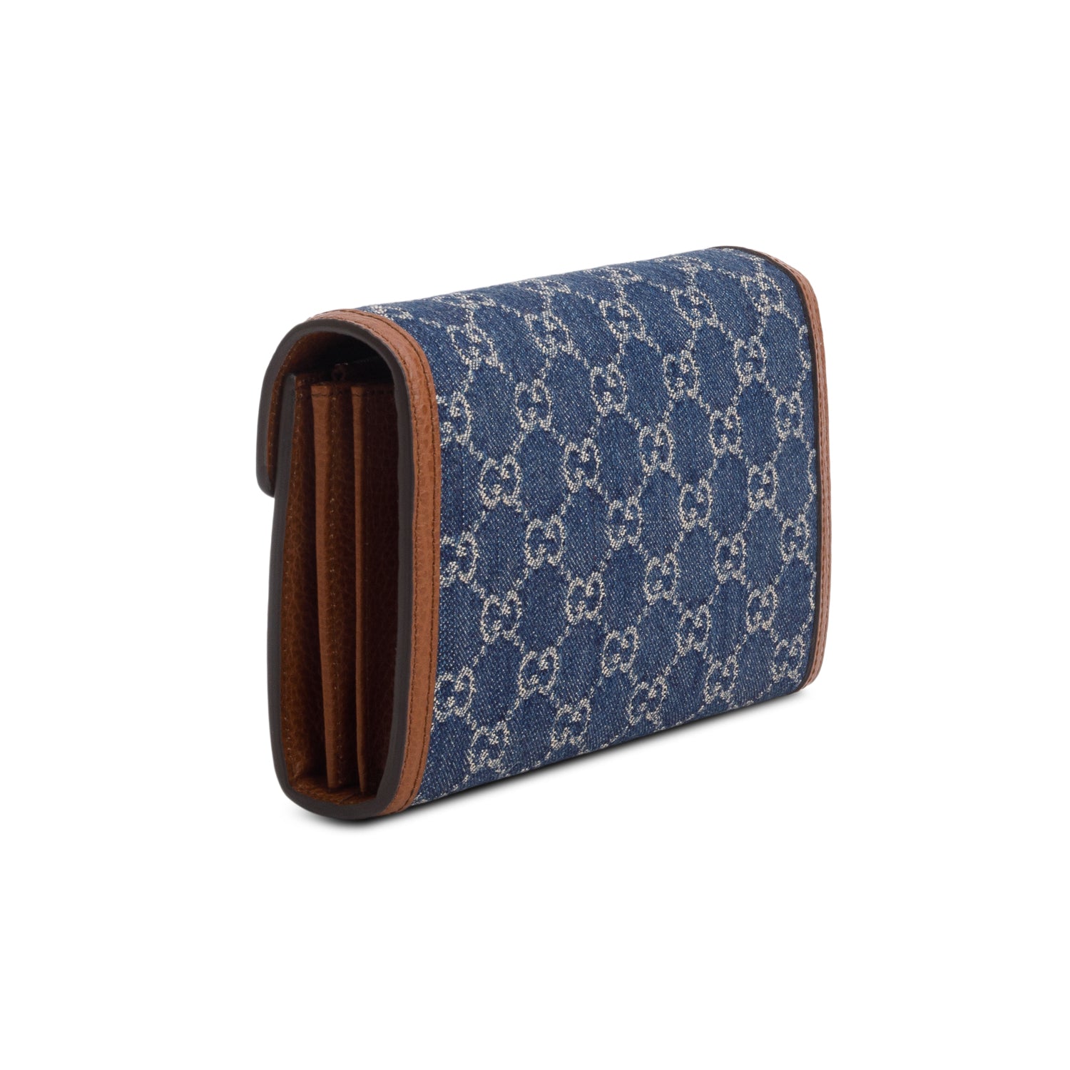 Gucci Blue Denim Jacquard GG Monogram Mini Dionysus Chain Wallet