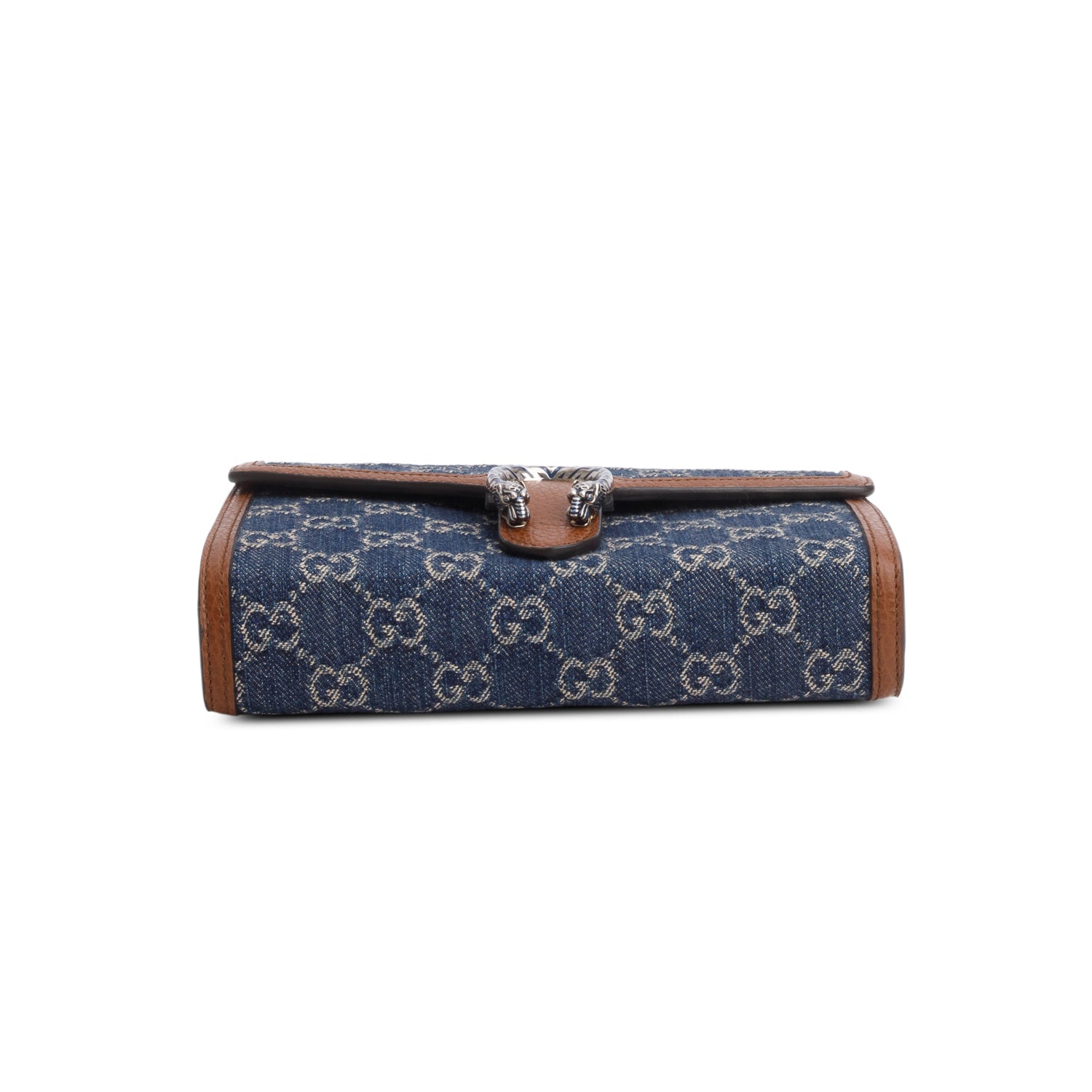 Gucci Blue Denim Jacquard GG Monogram Mini Dionysus Chain Wallet