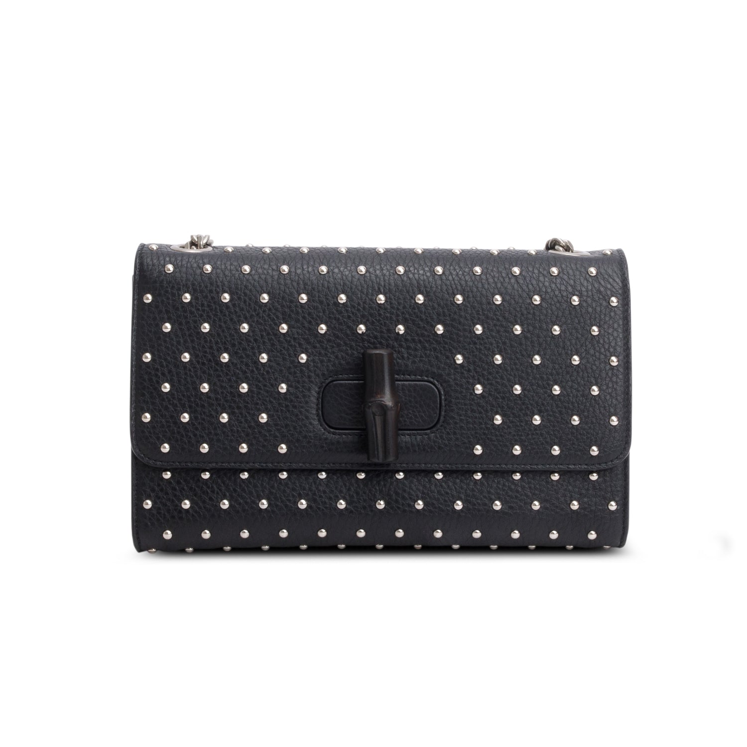 Gucci Black Calfskin Studded Medium Miss Bamboo Shoulder Bag
