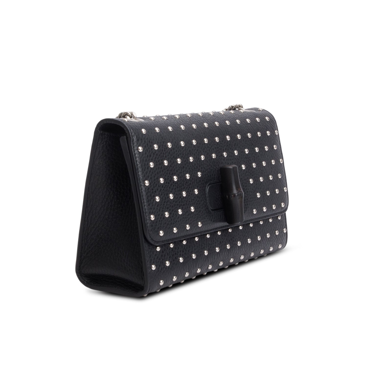 Gucci Black Calfskin Studded Medium Miss Bamboo Shoulder Bag