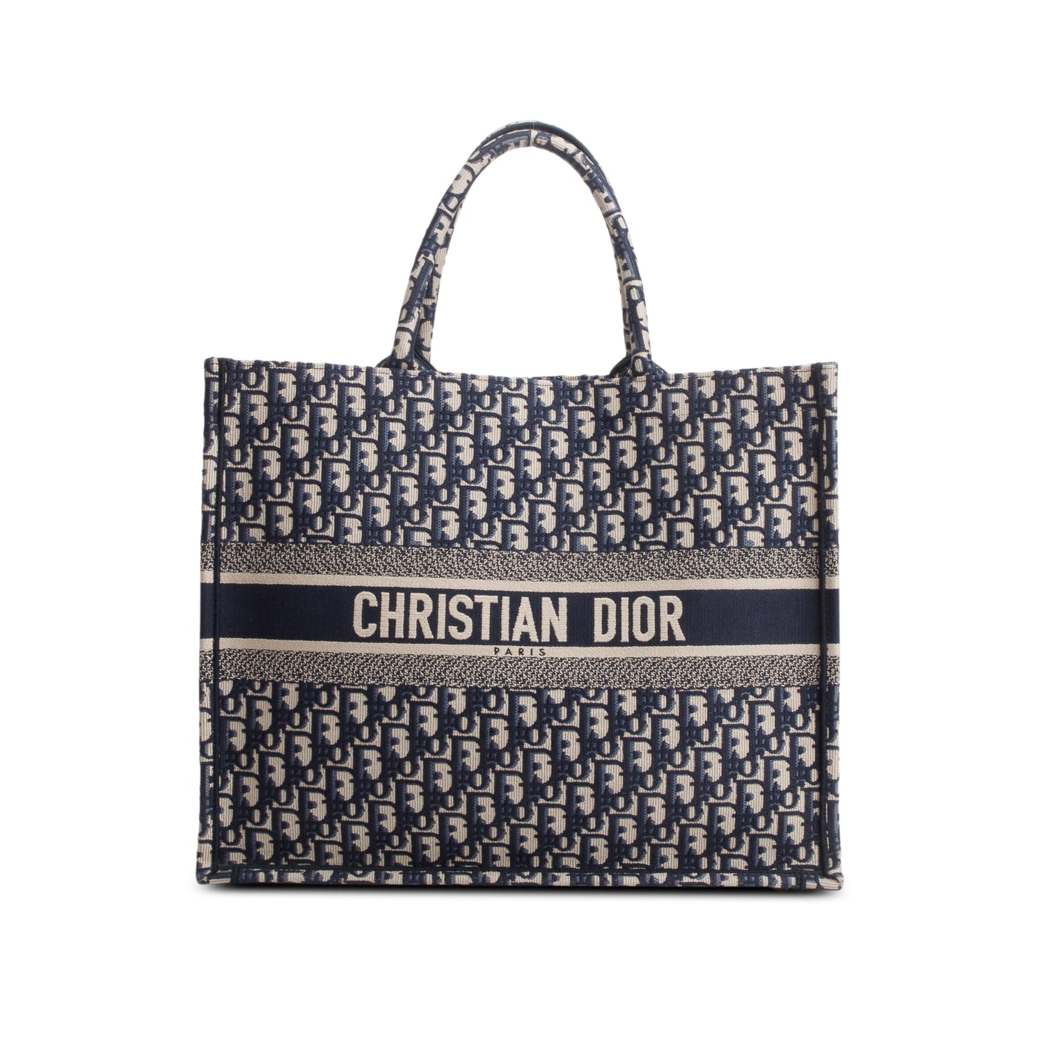 Christian Dior 2021 Ecru and Blue Oblique Large Book Tote w/ Receipt