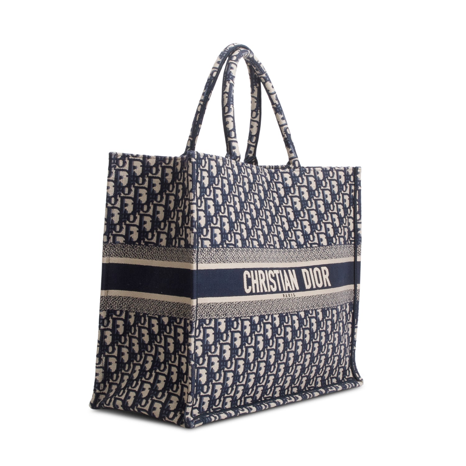 Christian Dior 2021 Ecru and Blue Oblique Large Book Tote w/ Receipt