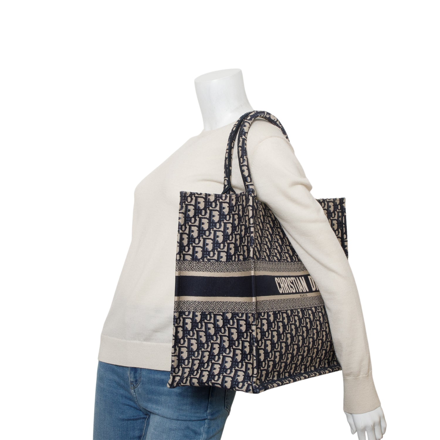 Christian Dior 2021 Ecru and Blue Oblique Large Book Tote w/ Receipt