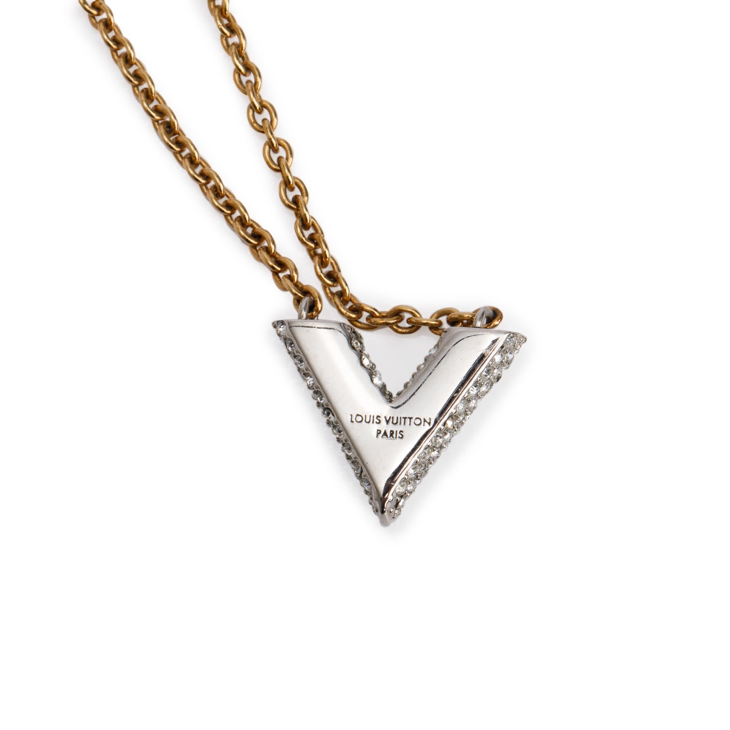 Louis Vuitton Gold Plated Crystal Essential V Pendant Necklace