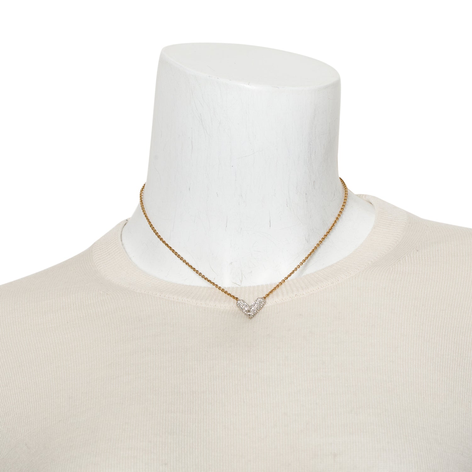 Louis Vuitton Gold Plated Crystal Essential V Pendant Necklace