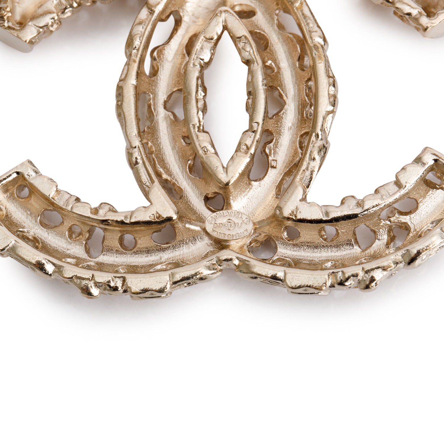 Chanel Gold Plated Strass Textured CC Brooch