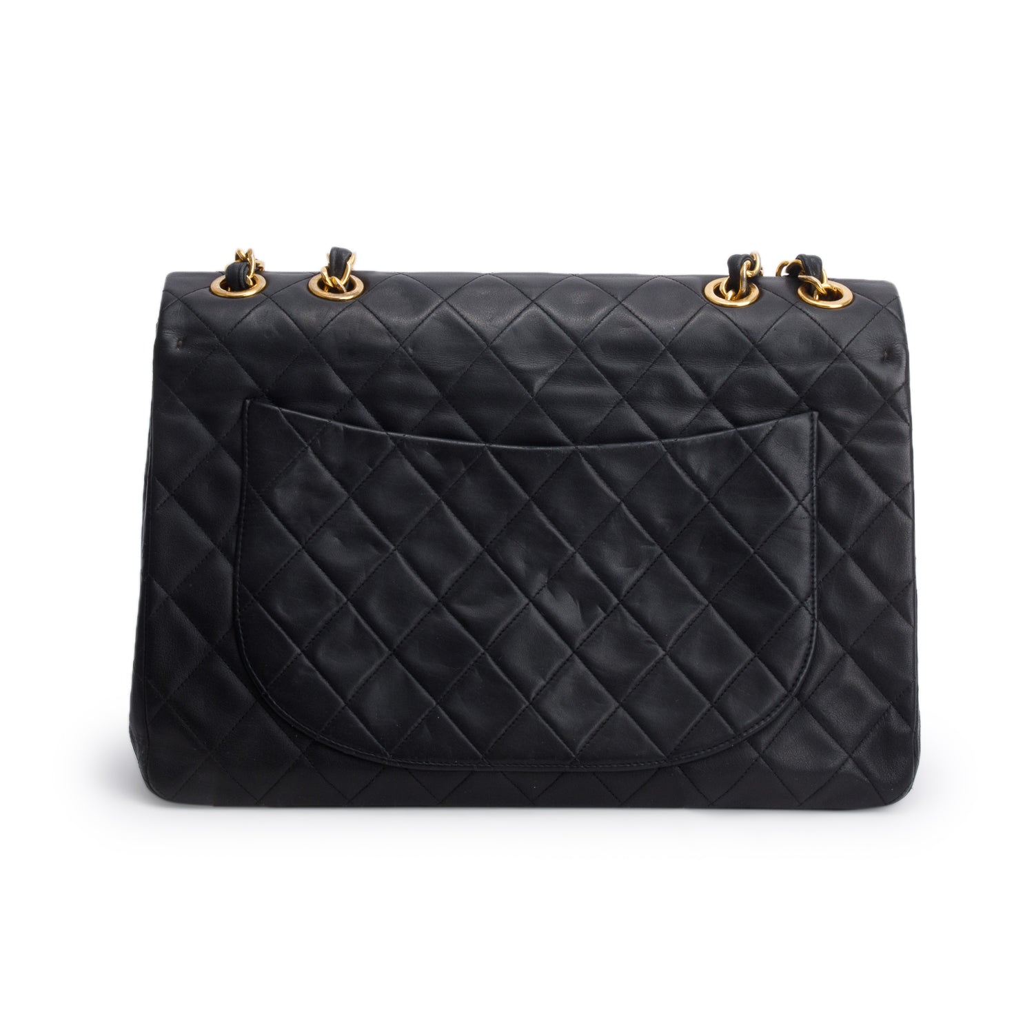 Chanel Vintage Black Lambskin Quilted XL Jumbo Single Flap Bag