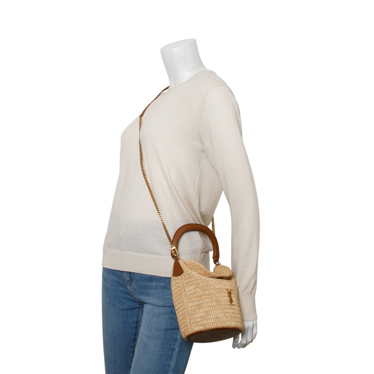 Saint Laurent 2025 Raffia Gaby Bucket Bag w/ Box & Strap