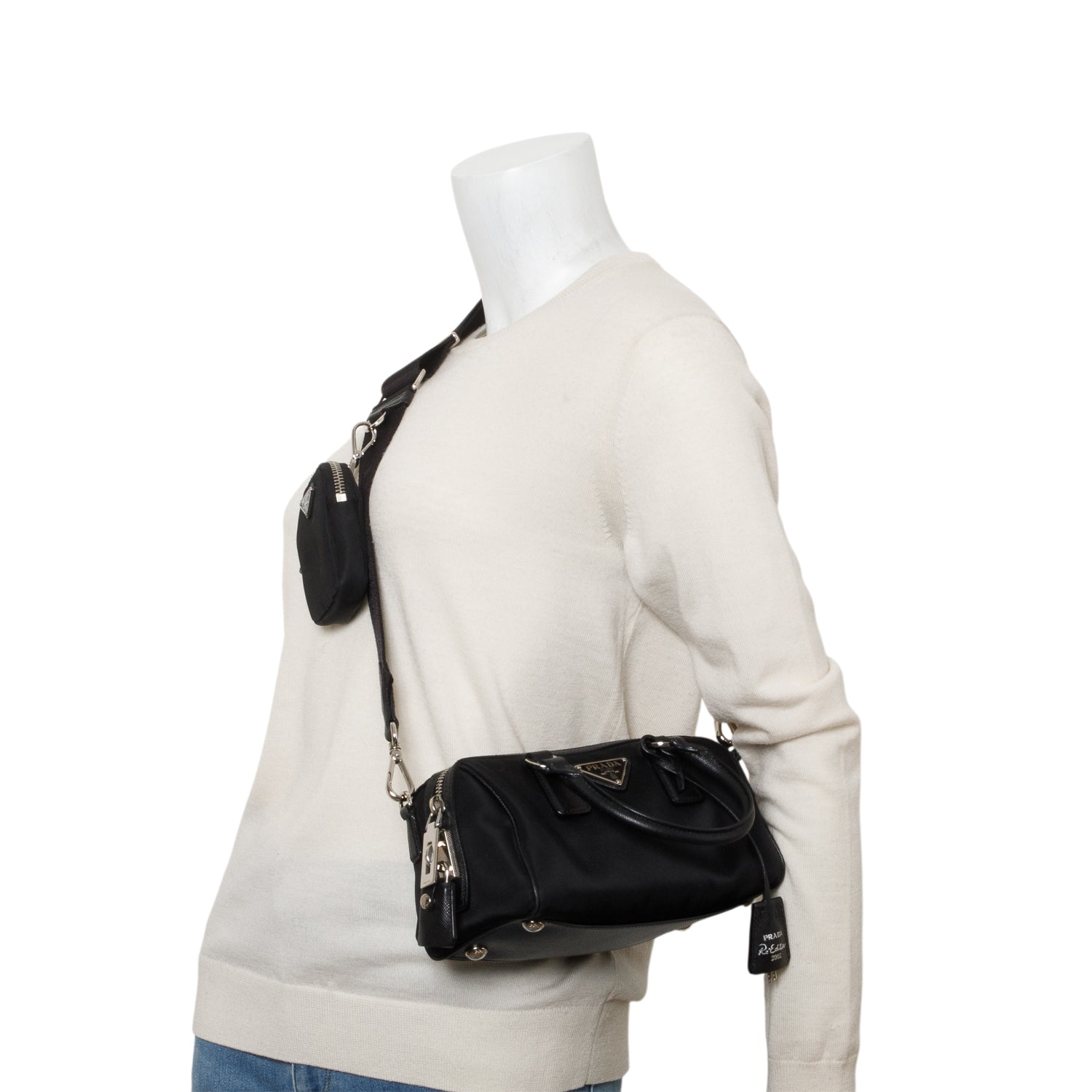 Prada Black Tessuto Nylon Saffiano Mini Re-Edition 2005 Top Handle Bag
