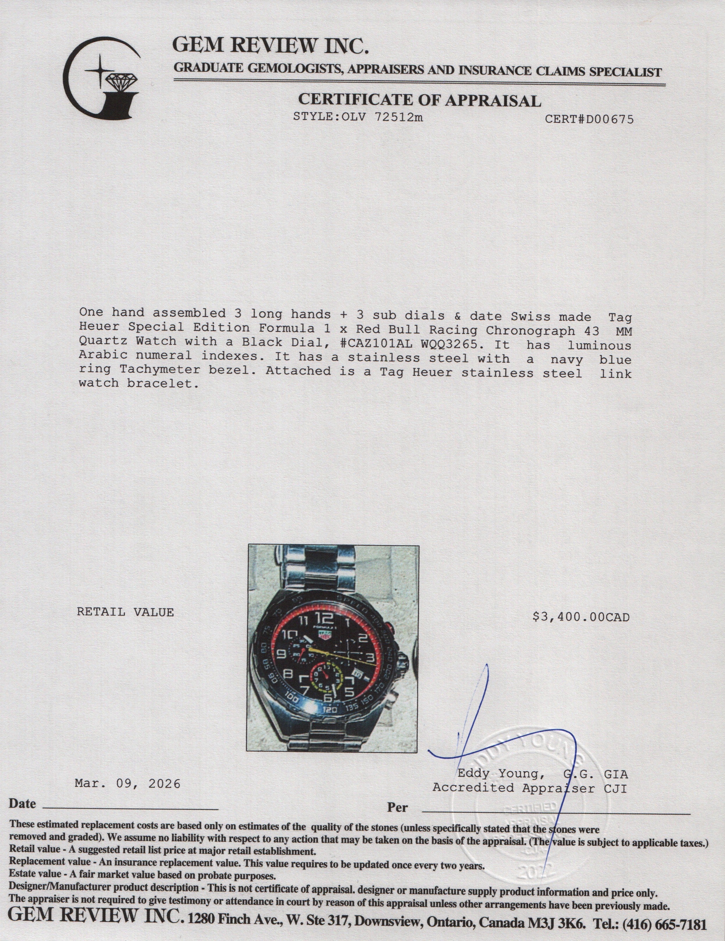 Tag Heuer 2023 Special Edition Formula 1 x Red Bull Racing Chronograph 43 MM Quartz Watch Black Dial CAZ101AL w/ Box & Papers