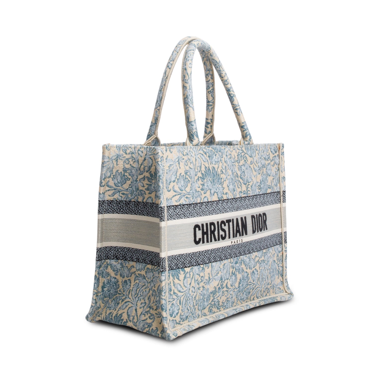 Christian Dior 2022 Blue Canvas Embroidered Medium Flowers Book Tote w/ Authenticity Card