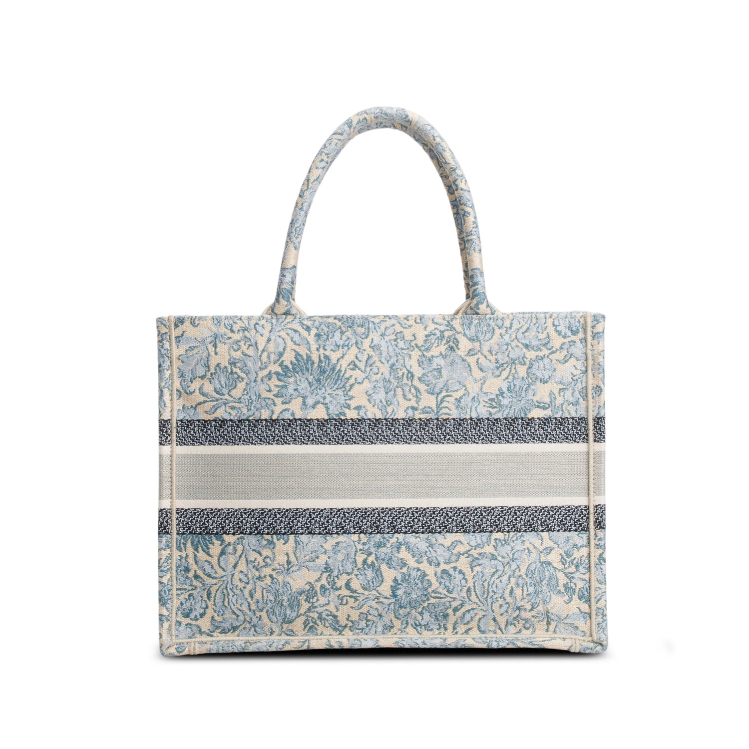 Christian Dior 2022 Blue Canvas Embroidered Medium Flowers Book Tote w/ Authenticity Card