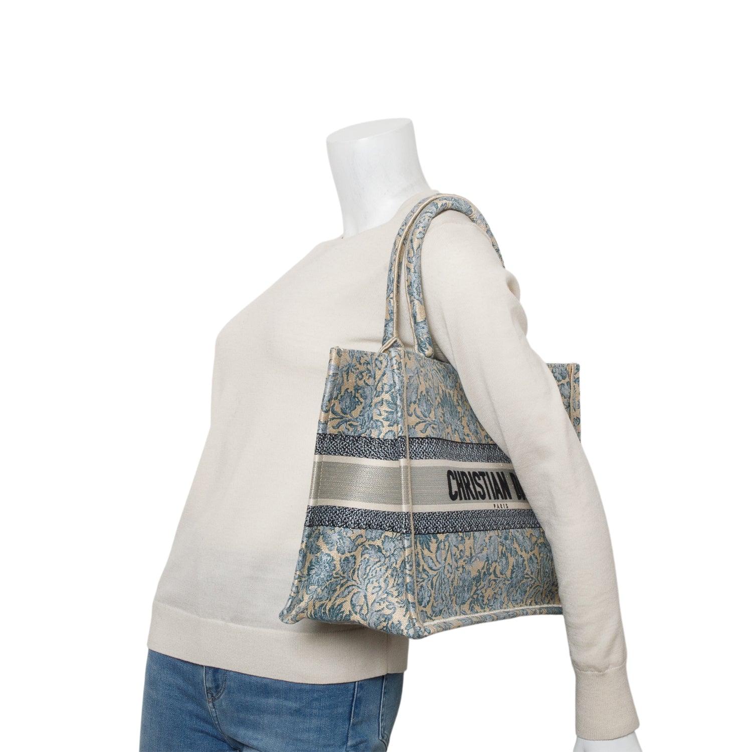 Christian Dior 2022 Blue Canvas Embroidered Medium Flowers Book Tote w/ Authenticity Card